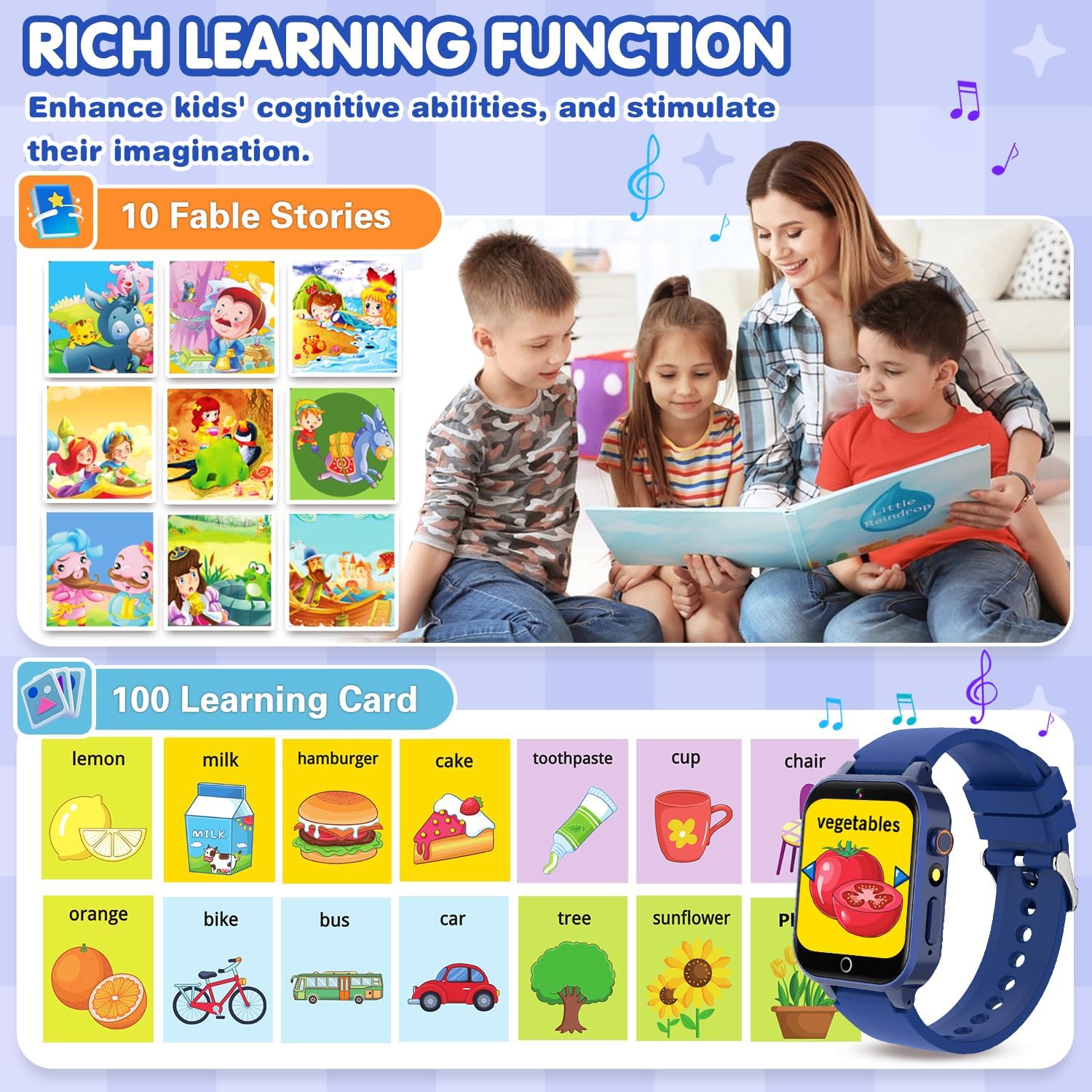 Wiszodet Reloj inteligente para niños, regalo de cumpleaños para niños de 4 a 12 años, reloj inteligente para niños con 26 juegos de rompecabezas,