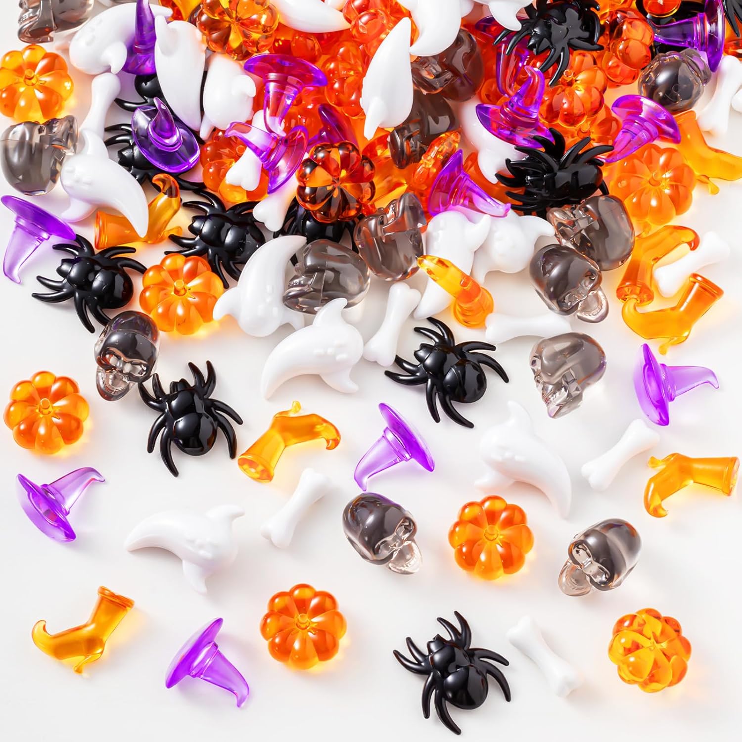 Deekin Mini juguetes de fantasma realistas de Halloween, juguetes de araña, relleno de jarrón, mini sombrero de bruja acrílico, cabeza de calavera,