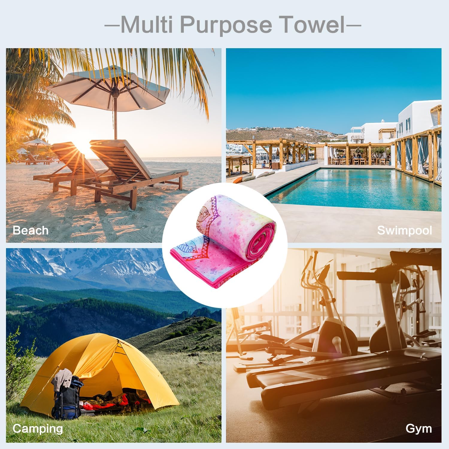 Lokigo Toalla de playa con diseño de mandala, de algodón floral de colores, toalla de baño suave y absorbente, toalla de baño para niños, niñas,