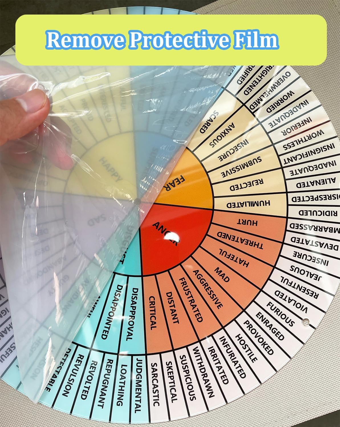 VROCUSE Feelings Wheel – Rueda de acrílico grande de 12 pulgadas para terapia, consejero escolar, trabajador social, decoración de oficina de