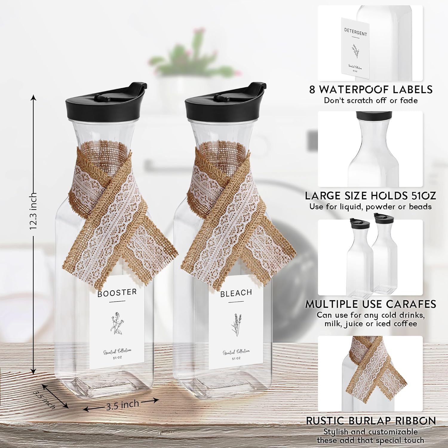 Arjust Dispensador de jabón de lavandería para decoración de cuarto de lavado, contenedores de jabón para lavandería, contenedor de detergente para