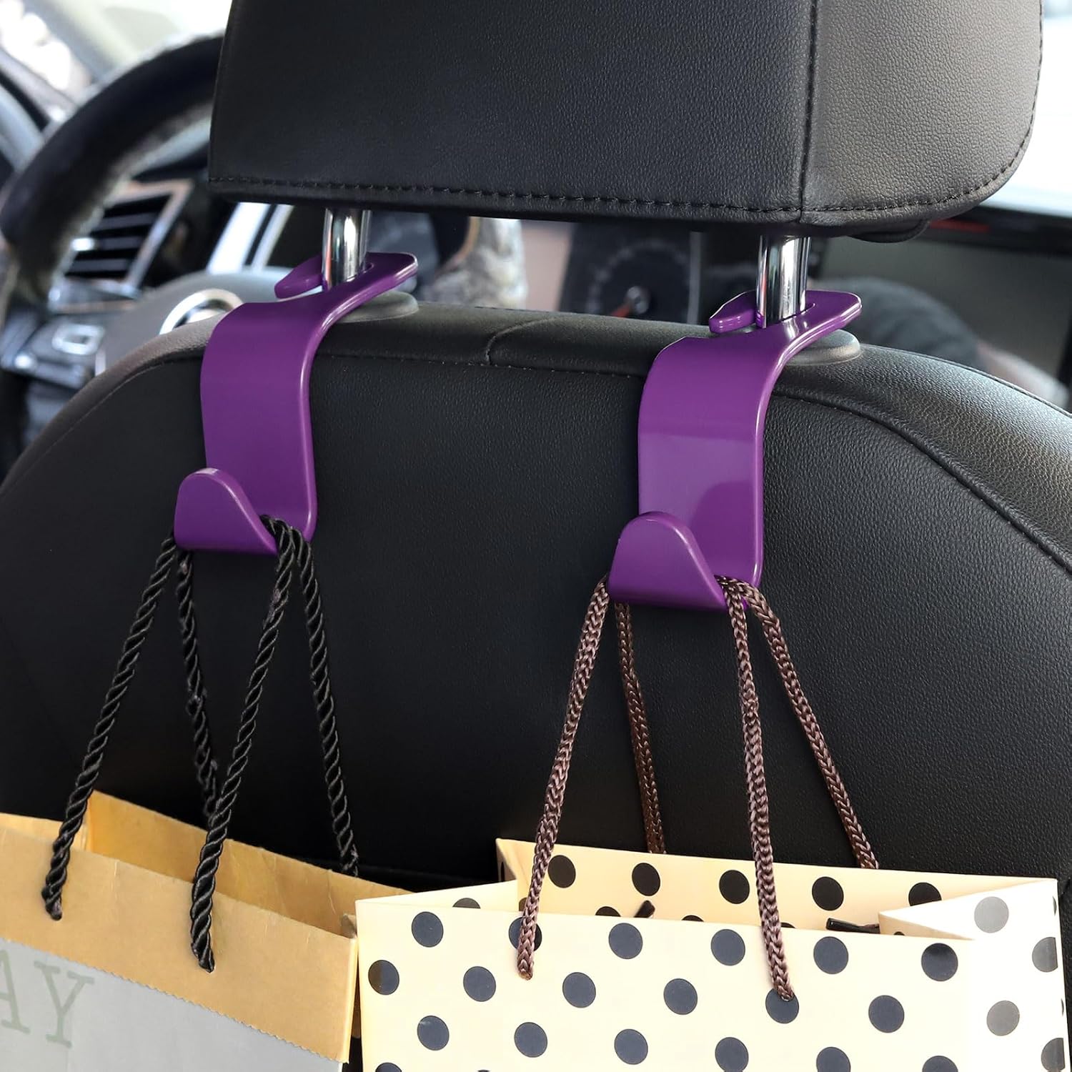 Soleebee Paquete de 4 ganchos universales para reposacabezas de automóvil, gancho para asiento trasero de automóvil, organizador de almacenamiento