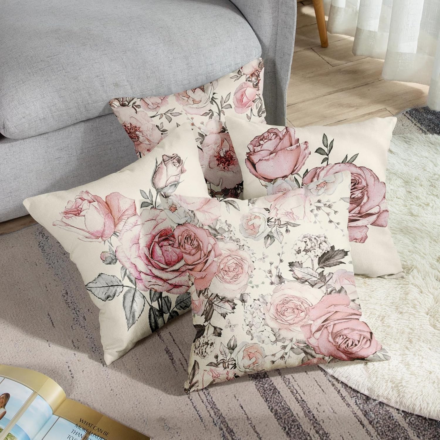 Juego de 4 fundas de almohada decorativas para decoración del hogar, 18 x 18 pulgadas, fundas de almohada decorativas para sofá y exteriores