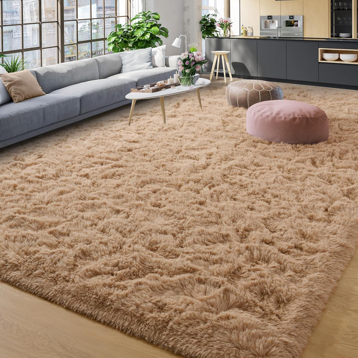 YJ.GWL Alfombras de área de 8 x 10 pies para sala de estar, ultra suaves y esponjosas, alfombra de dormitorio beige, alfombra grande antideslizante