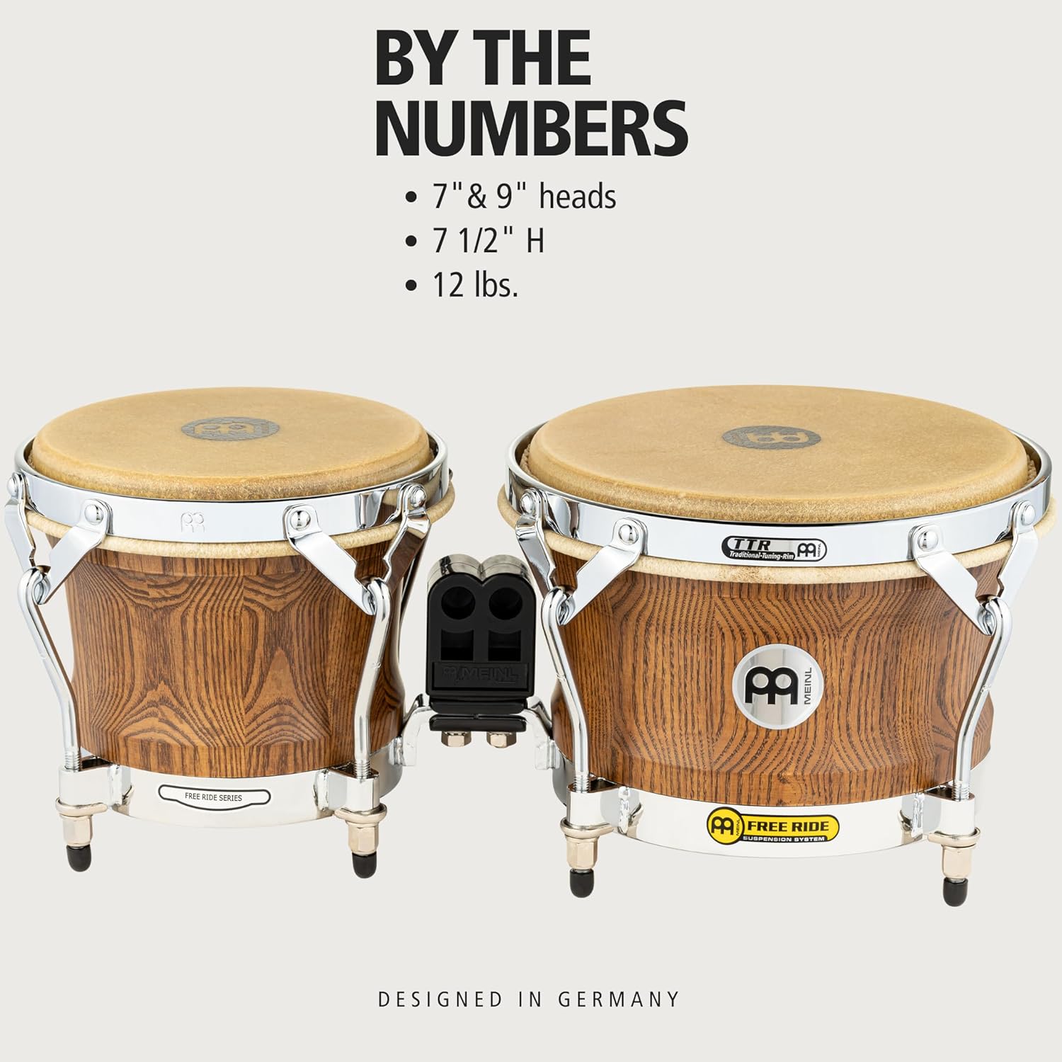 Meinl Percussion WB500ZFA-M Free Ride Series Woodcraft Bongos, Zebra Acabado Ash – Mate
