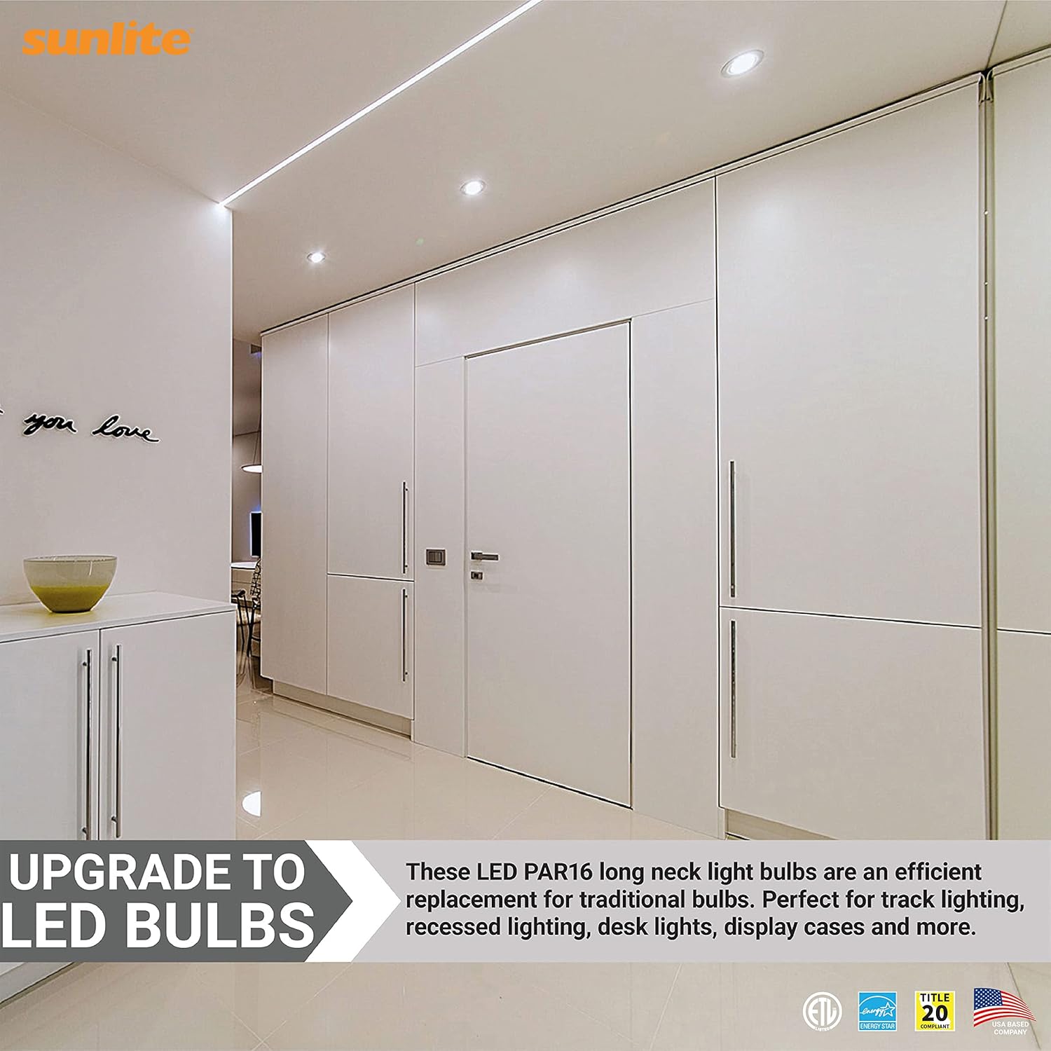 Sunlite 41801 Bombilla LED PAR16 reflectora, 6 vatios (50 W  ), 500 lúmenes, base E26 media, regulable, reflector, 90 CRI, Energy Star, listado ETL,