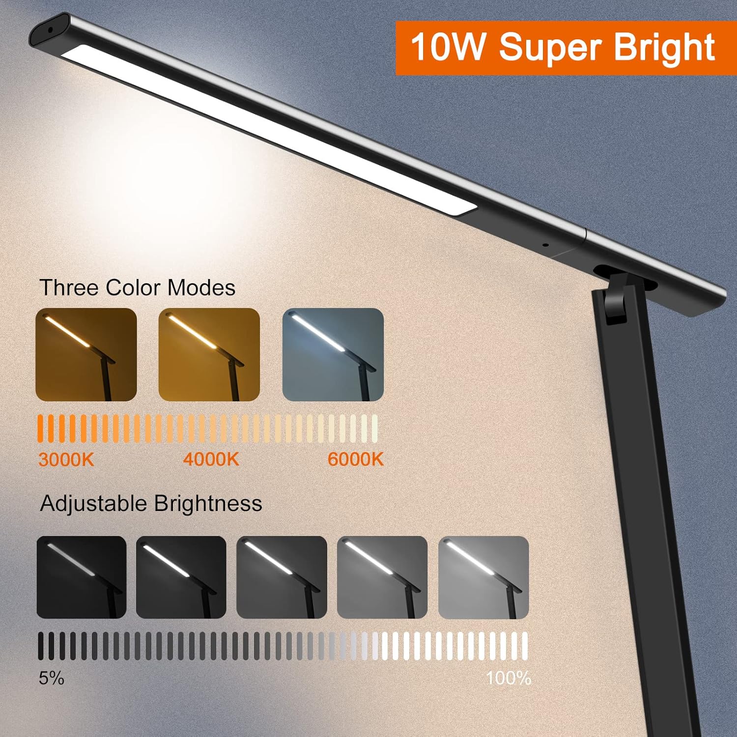 AFROG Lámpara de escritorio LED multifuncional 8 en 1 con cargador inalámbrico rápido de 10 W, puerto de carga USB, luz nocturna, 1200Lux súper