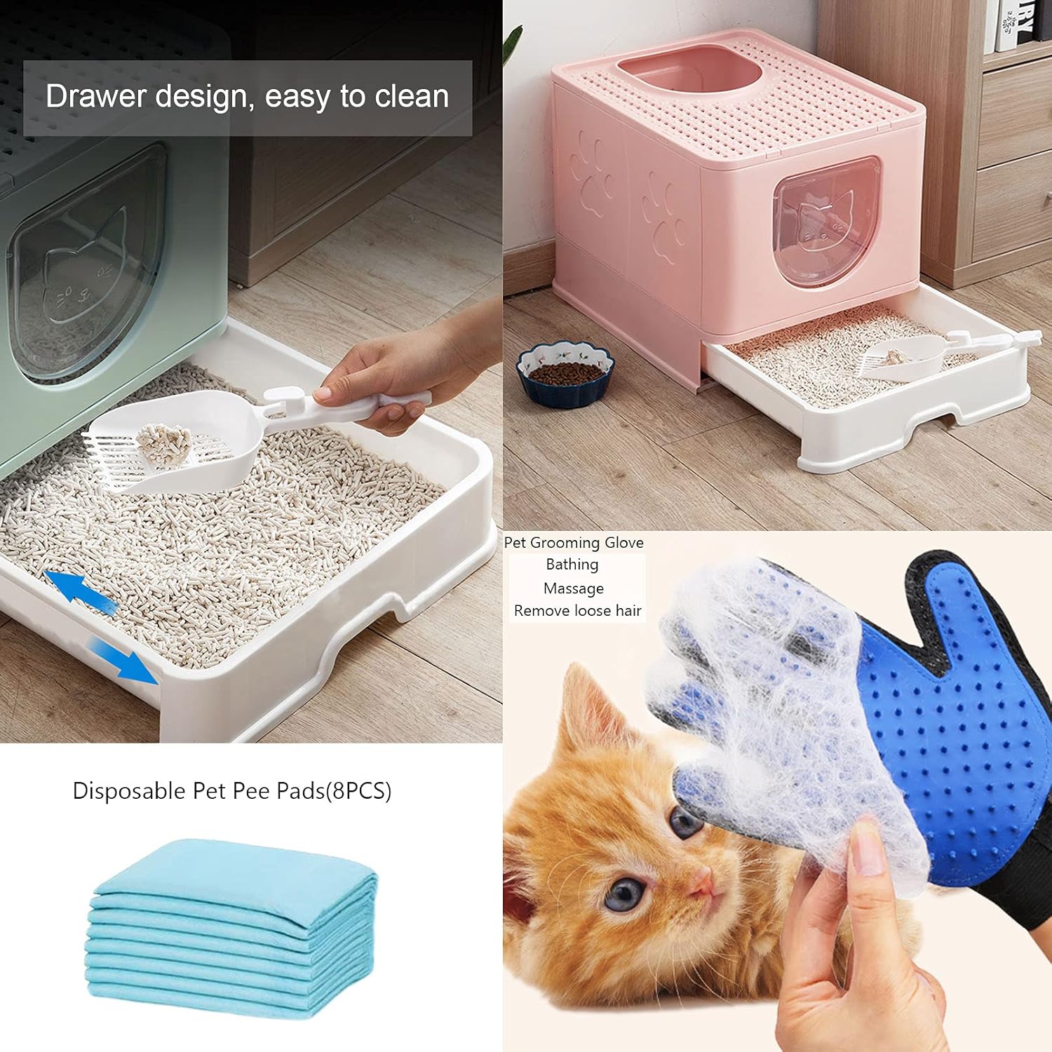 kathson Caja de arena grande plegable para gatos con tapa, orinal cerrado para gatos con cajón de entrada superior, suministros de inodoro para