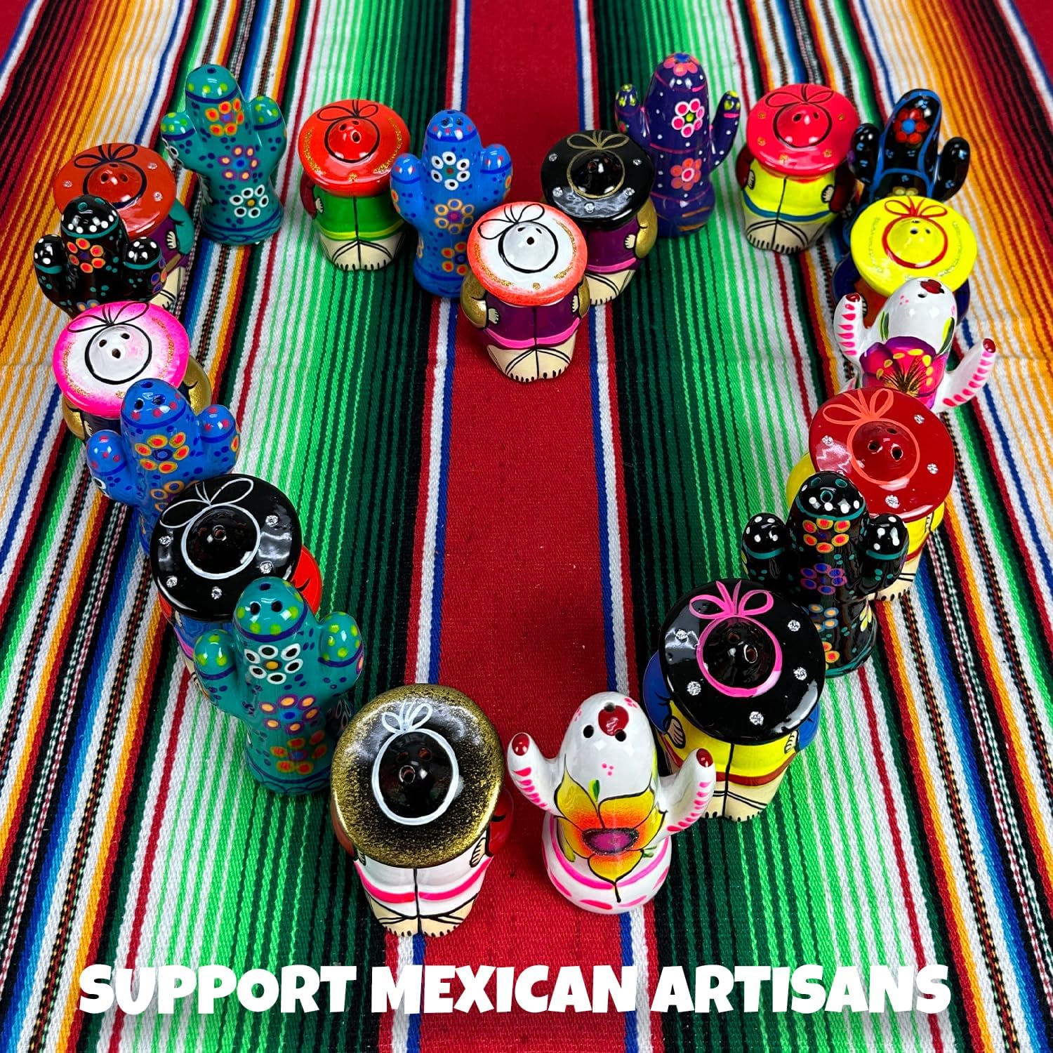 Artesania Salero mexicano  Cactus y Wanderer  Juego hecho a mano de Nopal y Haragan Saleros de Cerámica  Colores vibrantes hecho a mano por
