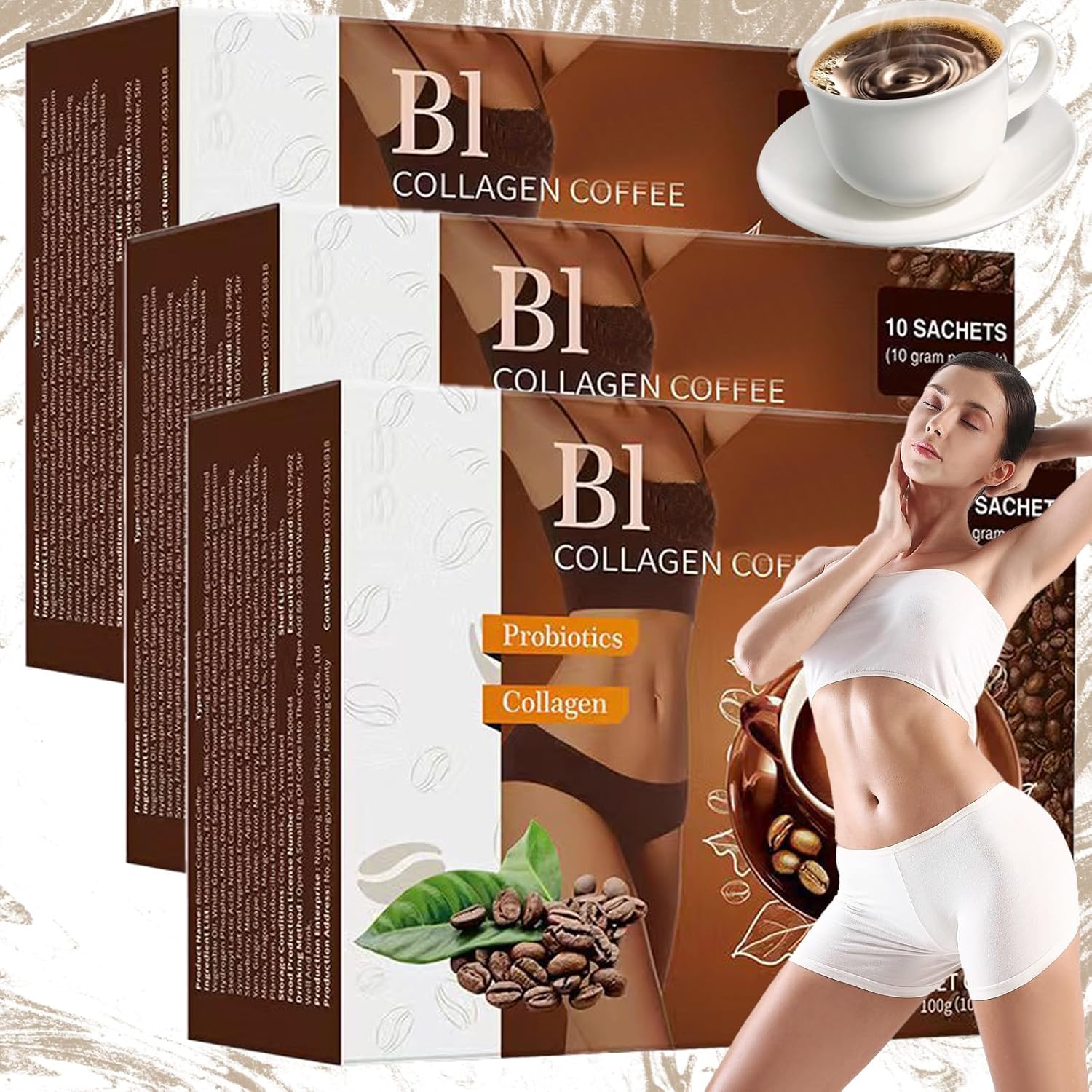 Colágeno de café de Japón, café instantáneo, colágeno de café, suplemento de café de colágeno, colágeno en polvo para café (3 cajas)