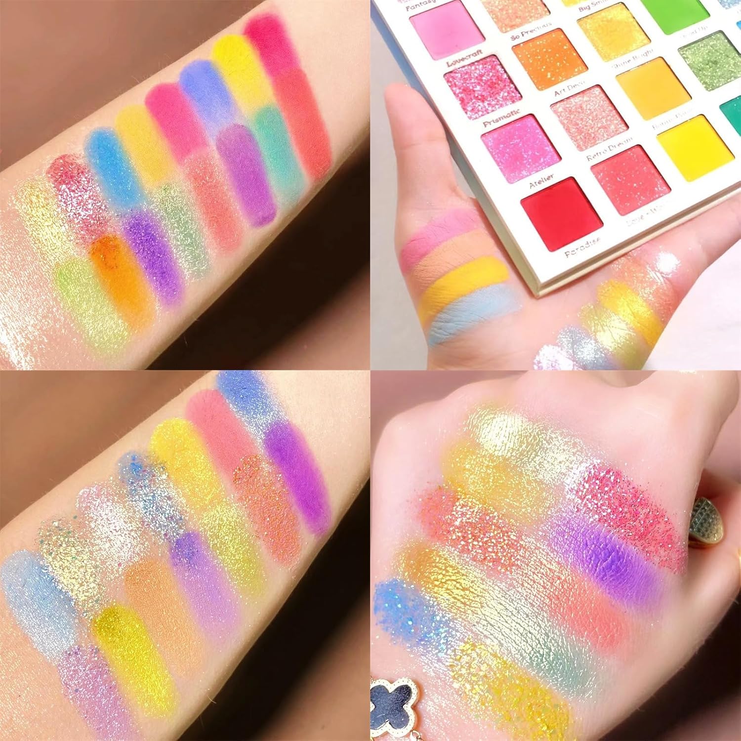 Paleta de sombras de ojos de Halloween, paleta de sombra de ojos arcoíris de 30 colores y máscara de encaje, colores brillantes y vibrantes, sombras