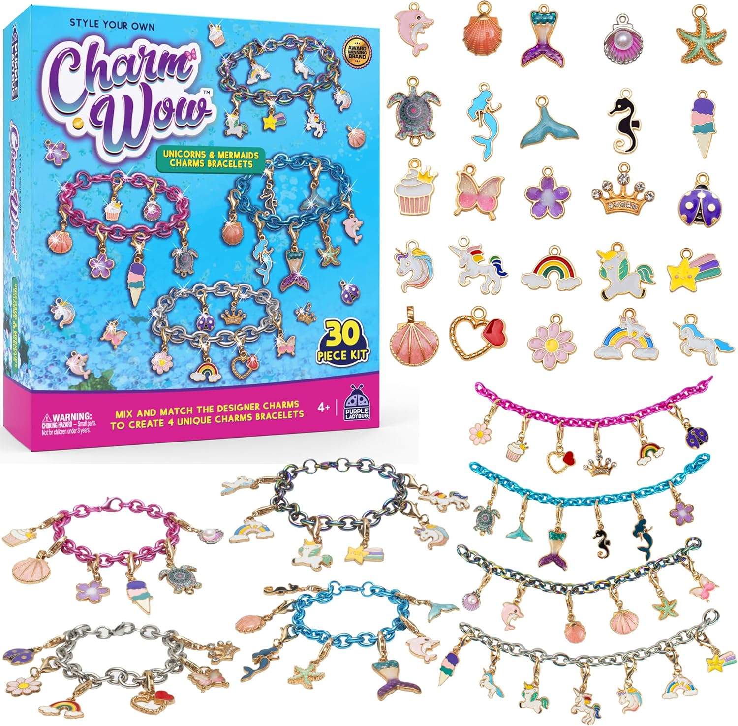 CharmWow – Kit de fabricación de joyas de sirena y unicornio para niñas de 4 años en adelante, crea pulsera de unicornio para niñas de 4 a 6 años o