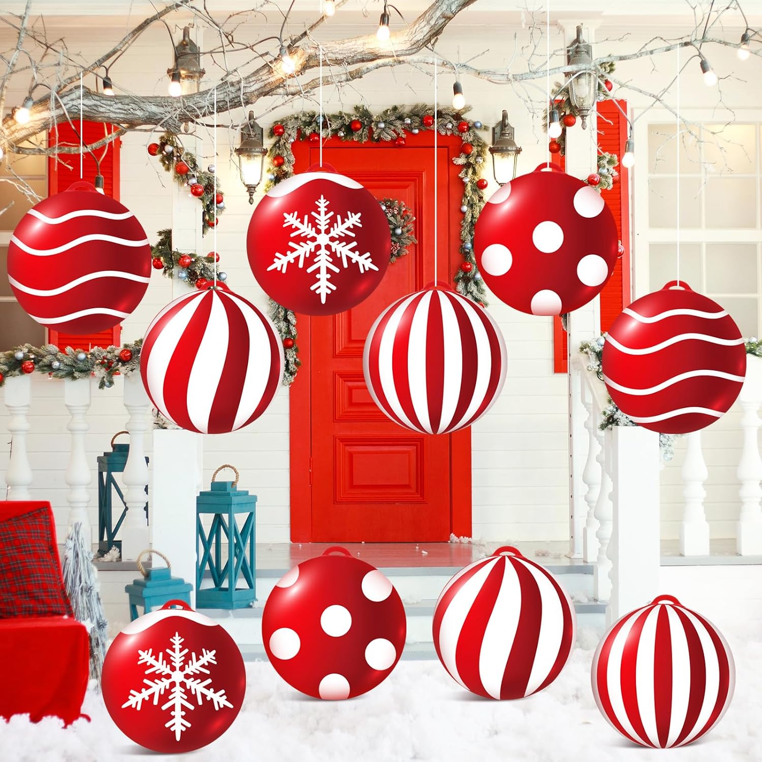 Jetec 10 bolas inflables de invierno Smowman de 9 pulgadas, de cloruro de polivinilo, bolas de Navidad grandes, muñeco de nieve de invierno, adornos