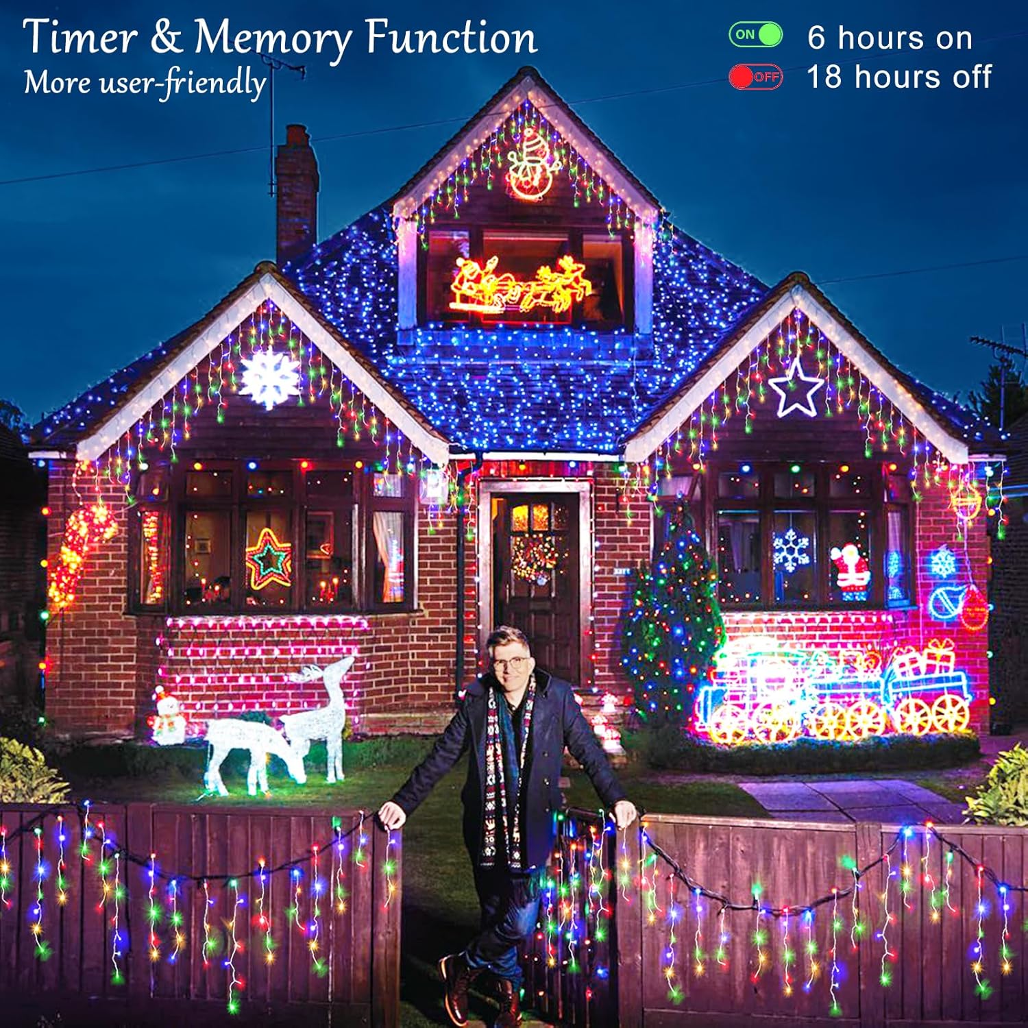 Luces de Navidad de carámbano para exteriores, 33 pies, 400 luces LED de carámbano para exteriores, luces parpadeantes para interiores con 8 modos