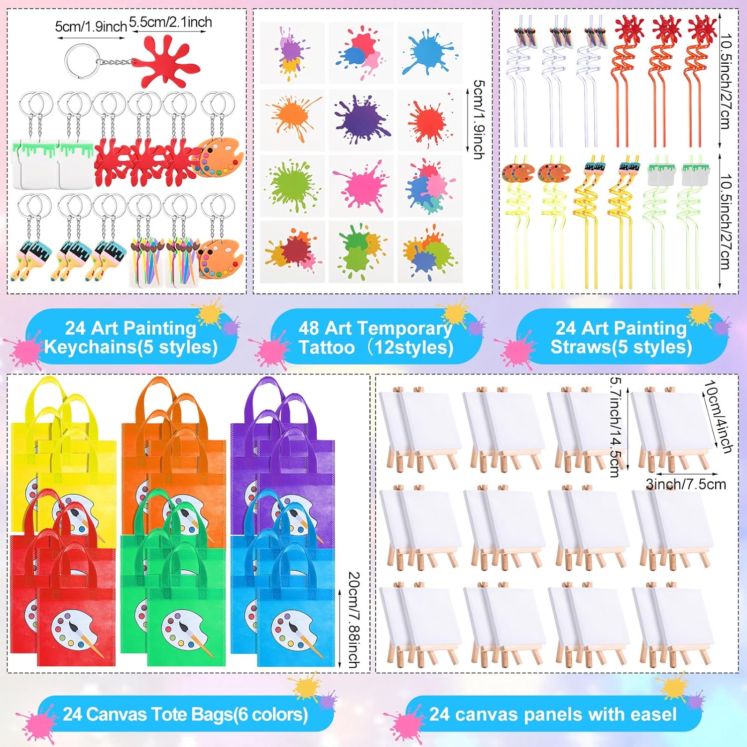 Pintura, recuerdos de fiesta para niños pequeños, pintura artística, lienzo, acuarela, pintura artística, pajitas, llavero, bolsas temporales de