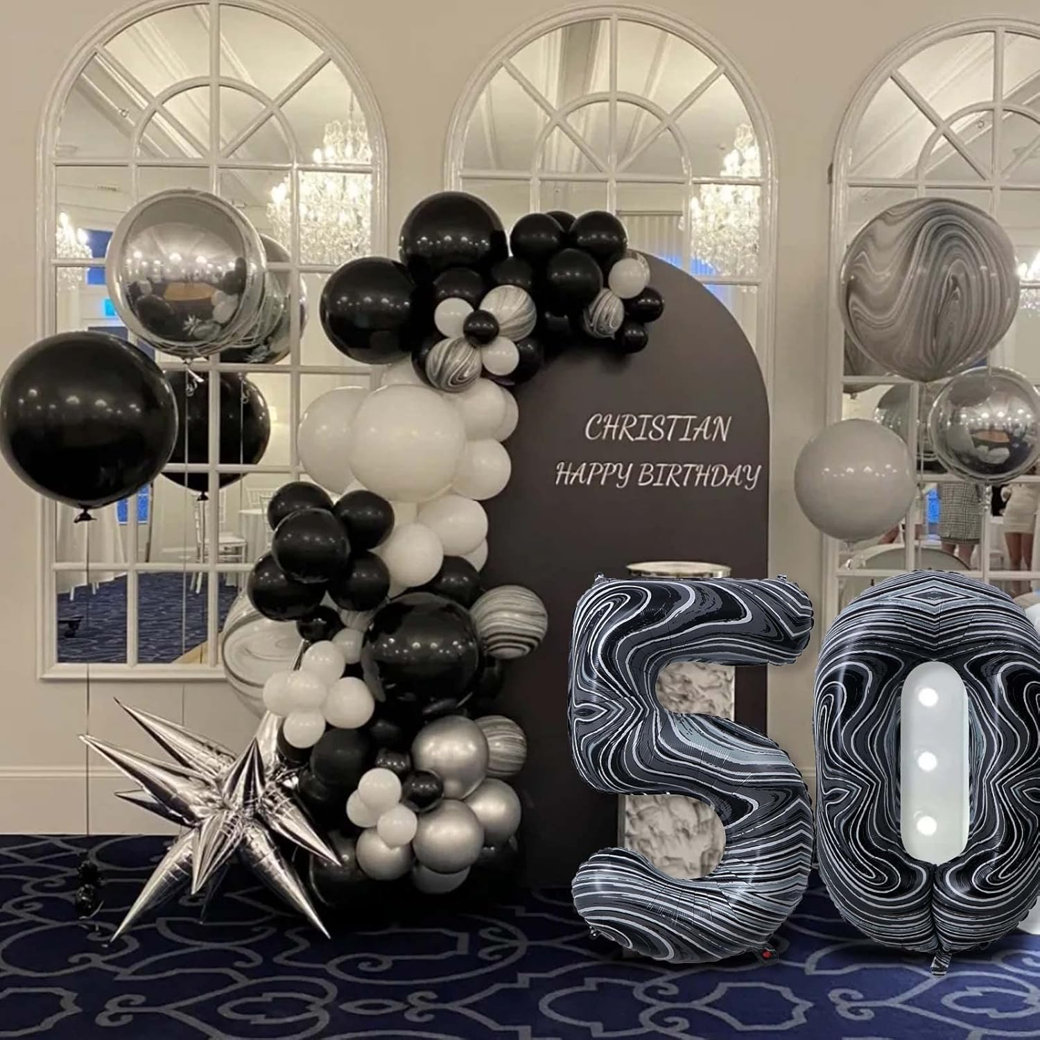 Globos gigantes de papel de aluminio de mármol negro de 40 pulgadas, globos gigantes de helio con el número 60 para decoraciones de cumpleaños de 60