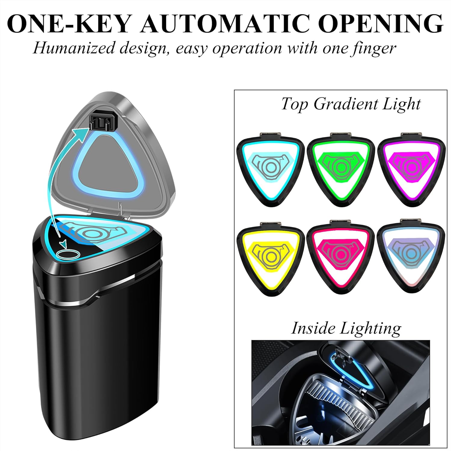 Cenicero para automóvil con tapa, a prueba de olores, cenicero sin humo, mini bote de basura para automóvil con luz LED recargable y línea USB