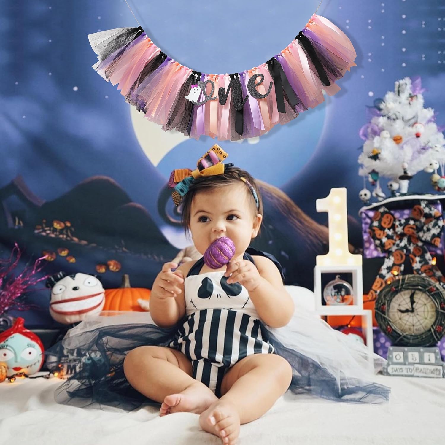 Cartel de Halloween para silla alta para primer cumpleaños, suministros de fiesta de todos los santos para falda tutú para silla alta, primer