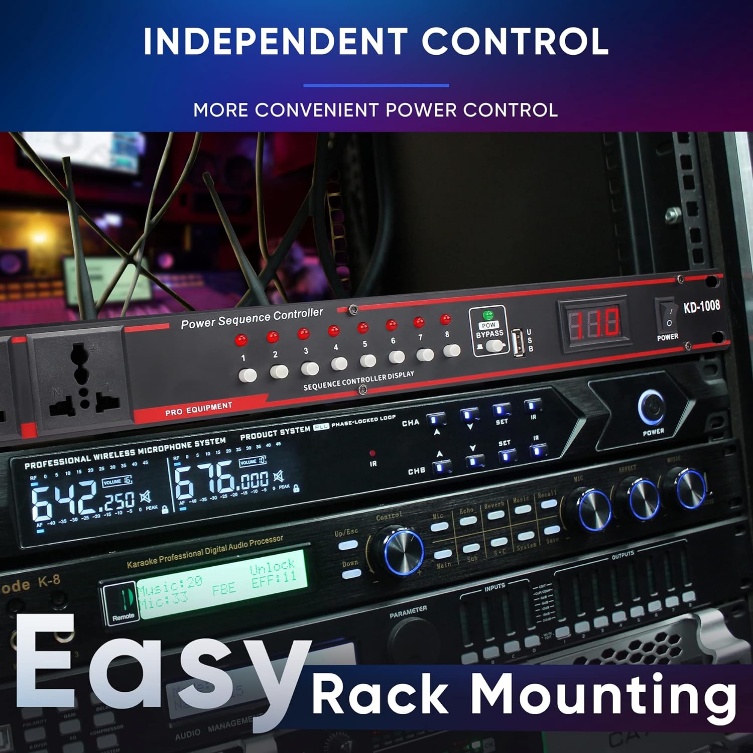 Acondicionador de energía de 10 salidas -8 Interruptor independiente Alimentación de rack, Acondicionador de energía para montaje en rack Regulador