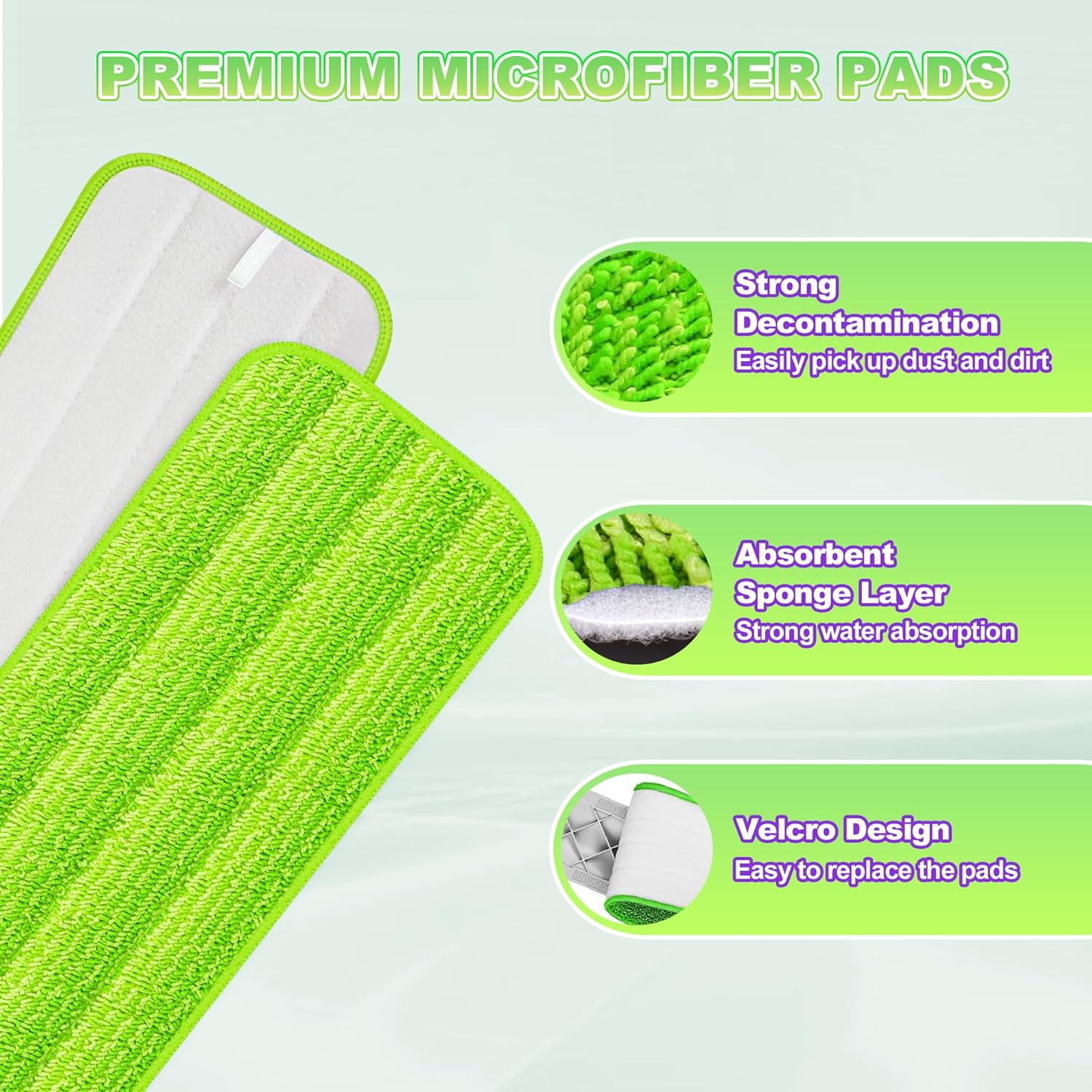 Almohadillas de repuesto para trapeador compatibles con Swiffer PowerMop, almohadillas de microfibra lavables y reutilizables de 15 pulgadas para