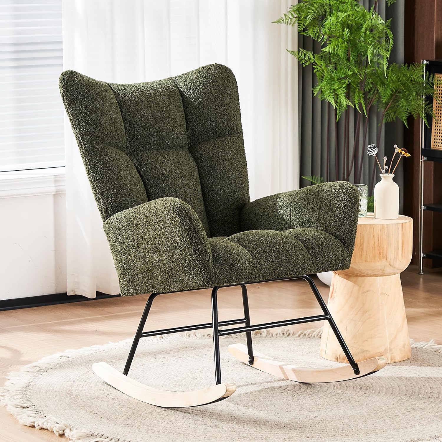 Mecedoras para guardería, silla mecedora de tela de peluche, mecedora ComfyNursery con respaldo alto, silla deslizante para guardería, sala de
