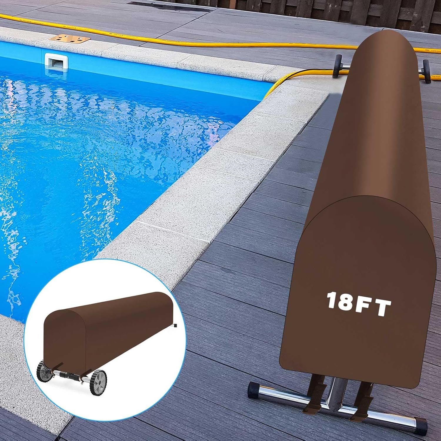 Woanger Cubierta de carrete de manta solar para piscina, impermeable, resistente a los rayos UV, cubierta de carrete solar para piscina enterrada