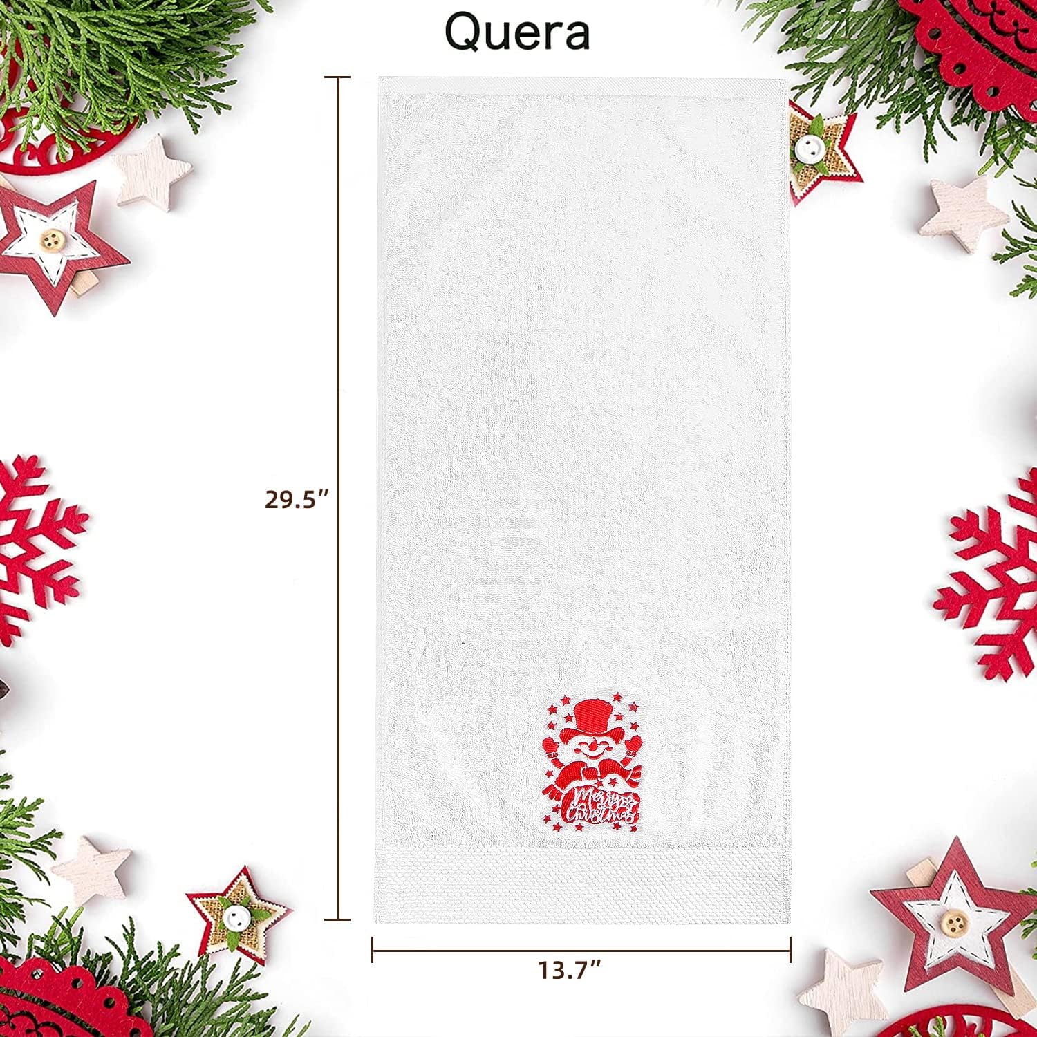 Quera Paquete de 2 toallas de mano navideñas Let It Snow Snowman Merry Christmas 100% algodón bordado, decoración de lujo de primera calidad, juego