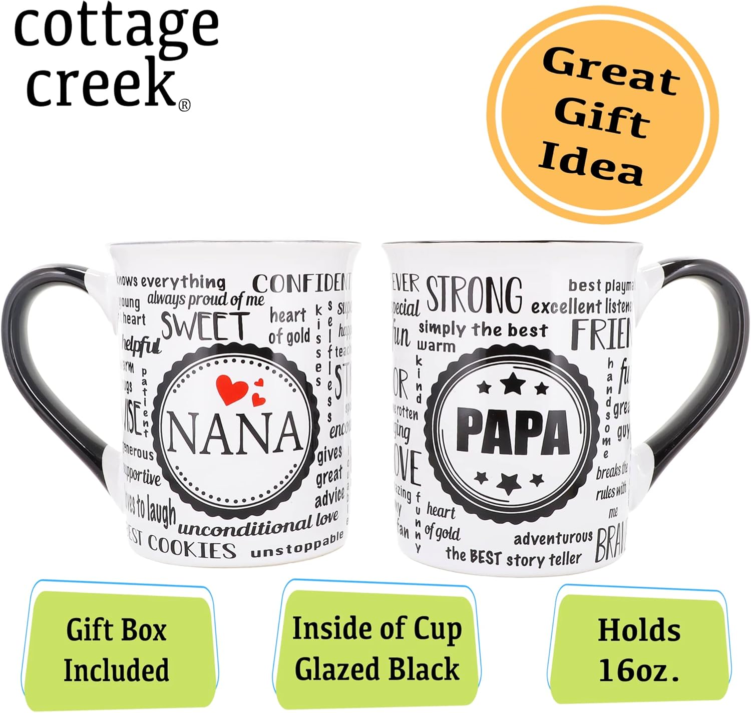 Cottage Creek Tazas de Nana Papa, regalos de Nana Papa, juego de tazas de 2 piezas para abuela y papá, anuncio de embarazo para abuelos, tazas de