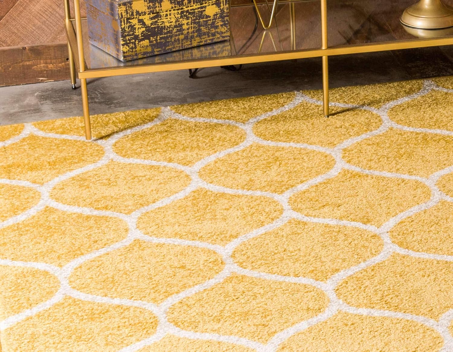Unique Loom – Alfombra redondeada de la colección Trellis Frieze (3pies 3pulgadas x 5pies 3pulgadas, color amarillomarfil)