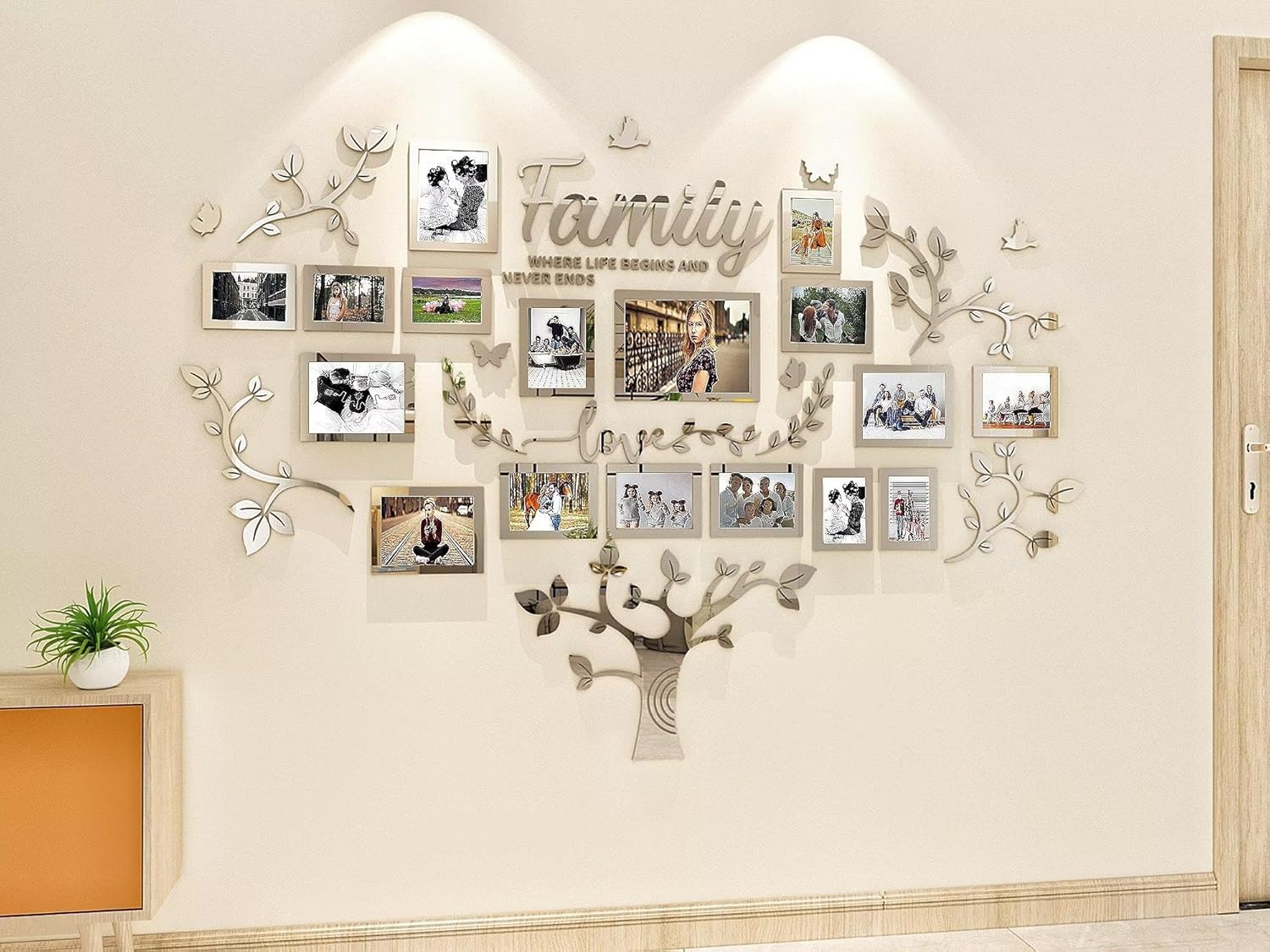 Decoración de pared DIY para sala de estar, árbol genealógico, calcomanía de decoración de pared 3D, collage de marcos de fotos, decoración de pared