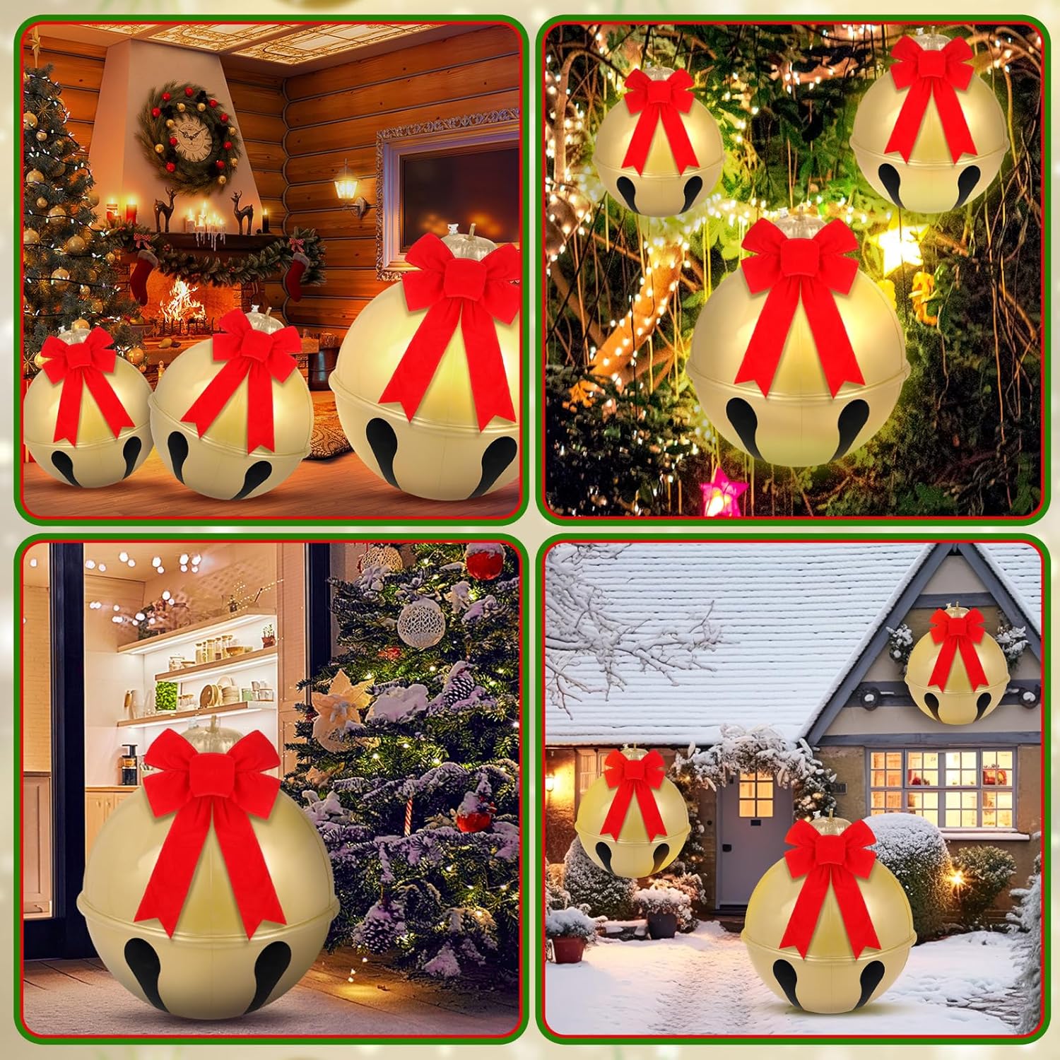 Jetec 3 cascabeles inflables gigantes de Navidad de 24189 pulgadas, bolas inflables de Navidad gigantes, adornos inflables para exteriores, con lazo