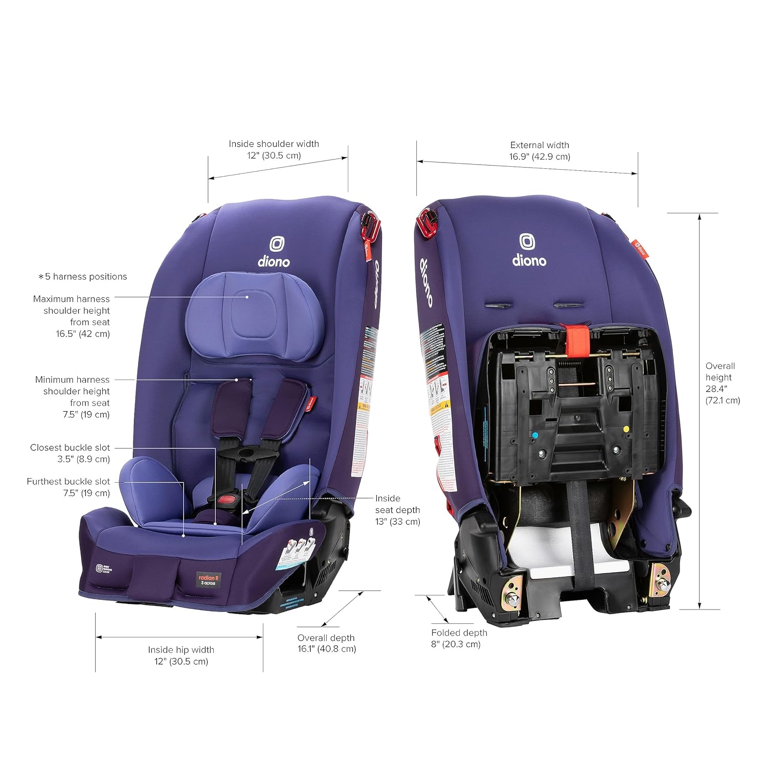 Diono Radian 3R, asiento de automóvil convertible todo en uno, orientado hacia atrás y hacia adelante, asiento de automóvil para 10 años, 1 asiento