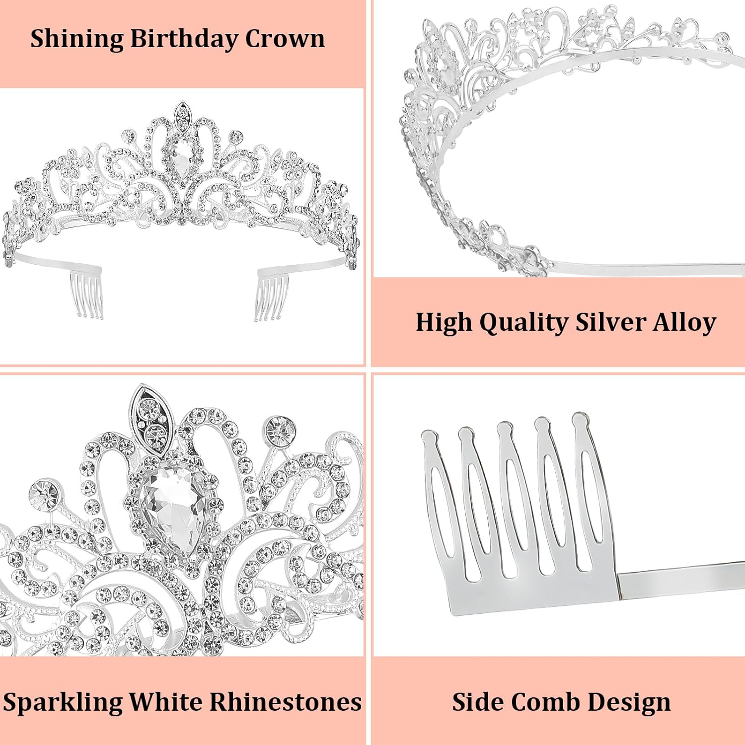 Corona de cumpleaños para mujer, juego de banda y tiara de diamantes de imitación, banda de cumpleaños de princesa y tiara para mujer, decoración de