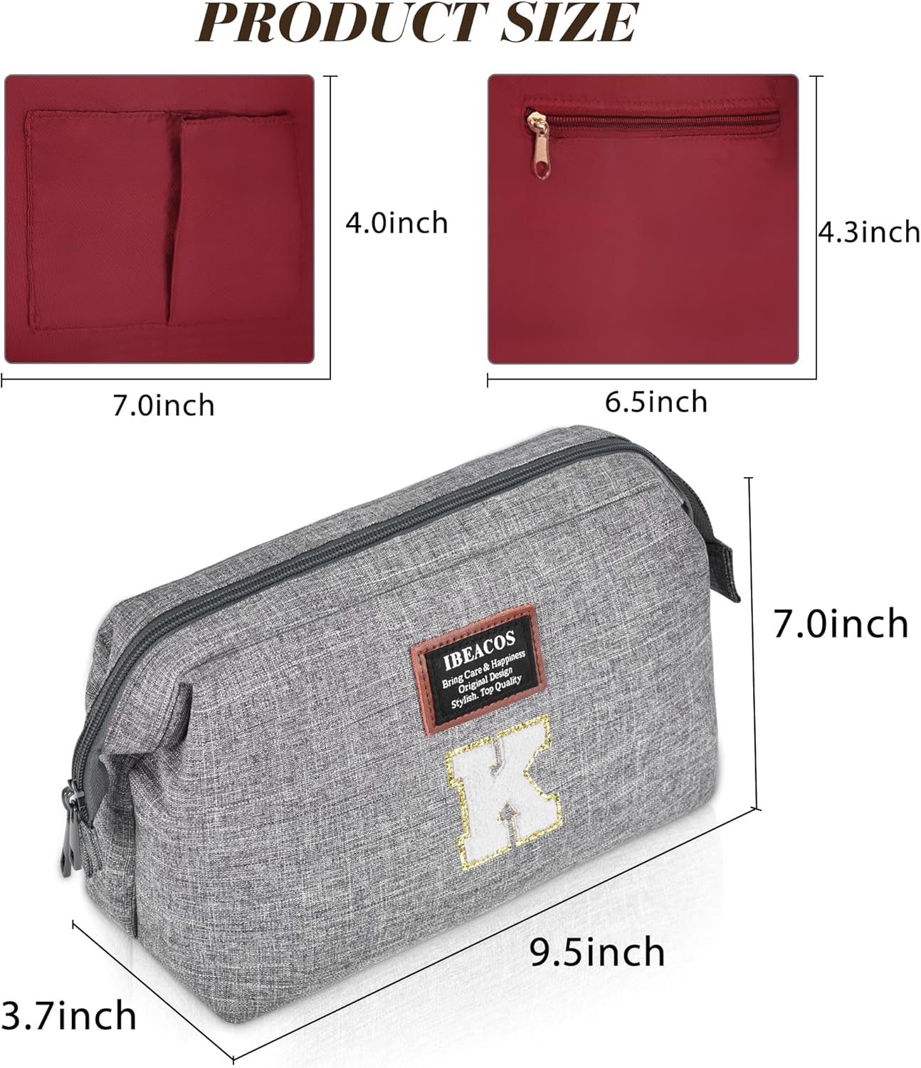 ibeacos Bolsa de maquillaje de viaje, M, Letra
