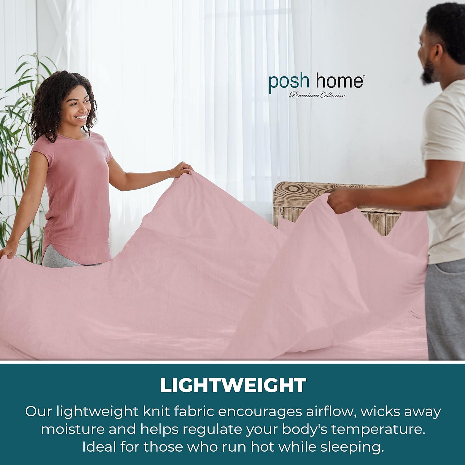 Posh Home Juego de sábanas de punto de jersey, sábanas de 4 piezas, sábanas de algodón transpirable y suave, incluye sábana encimera, sábana bajera