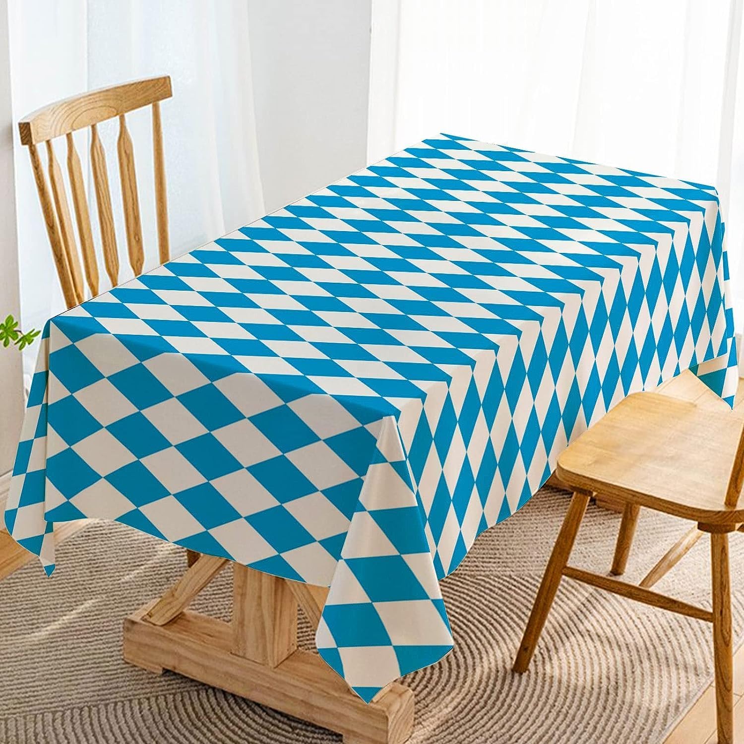 Mantel de Oktoberfest para decoración de fiesta temática del Oktoberfest alemán, mantel rectangular con bandera bávara azul, para decoración de casa