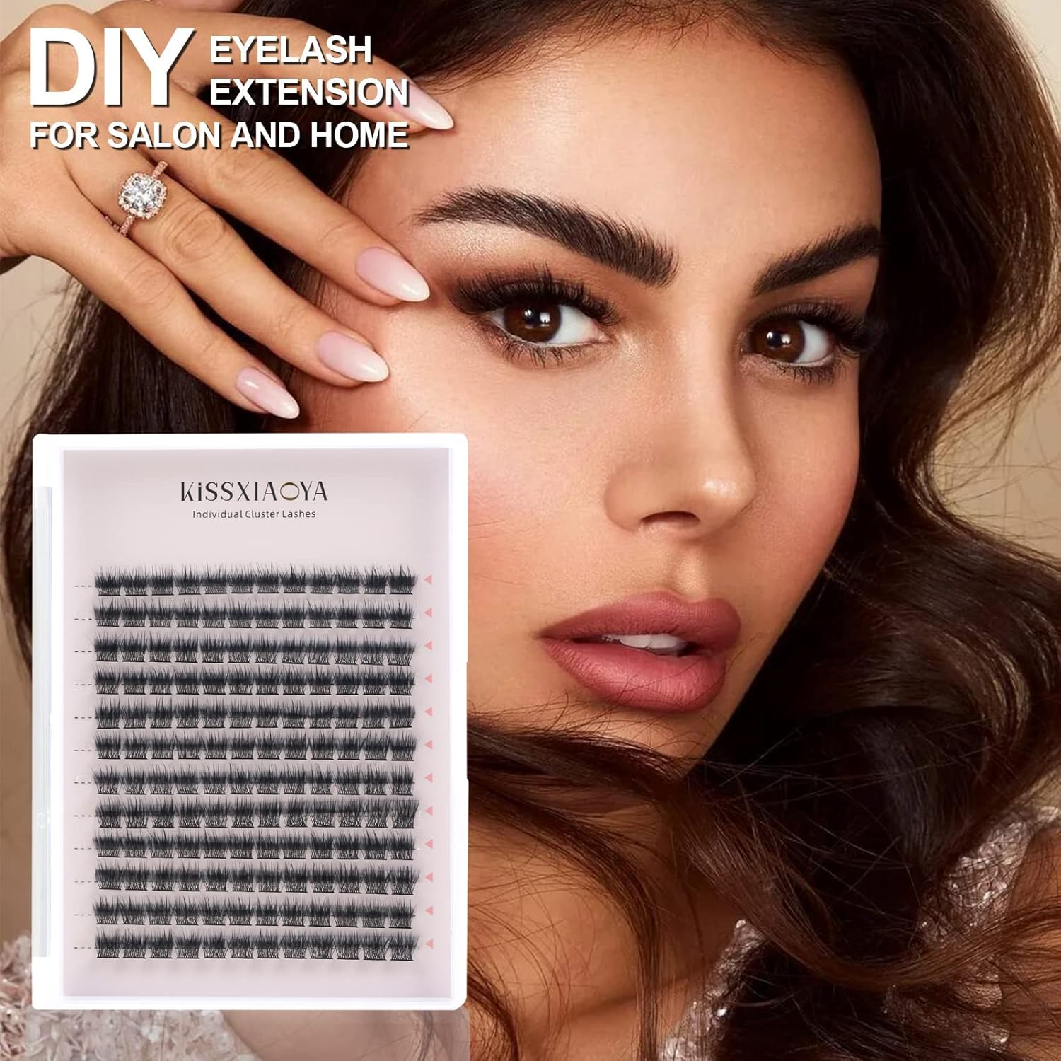 KISSXIAOYA Extensiones de pestañas en racimo, 144 pestañas postizas individuales en racimo D de 0.433 in, pestañas postizas de tallo ancho, suaves y