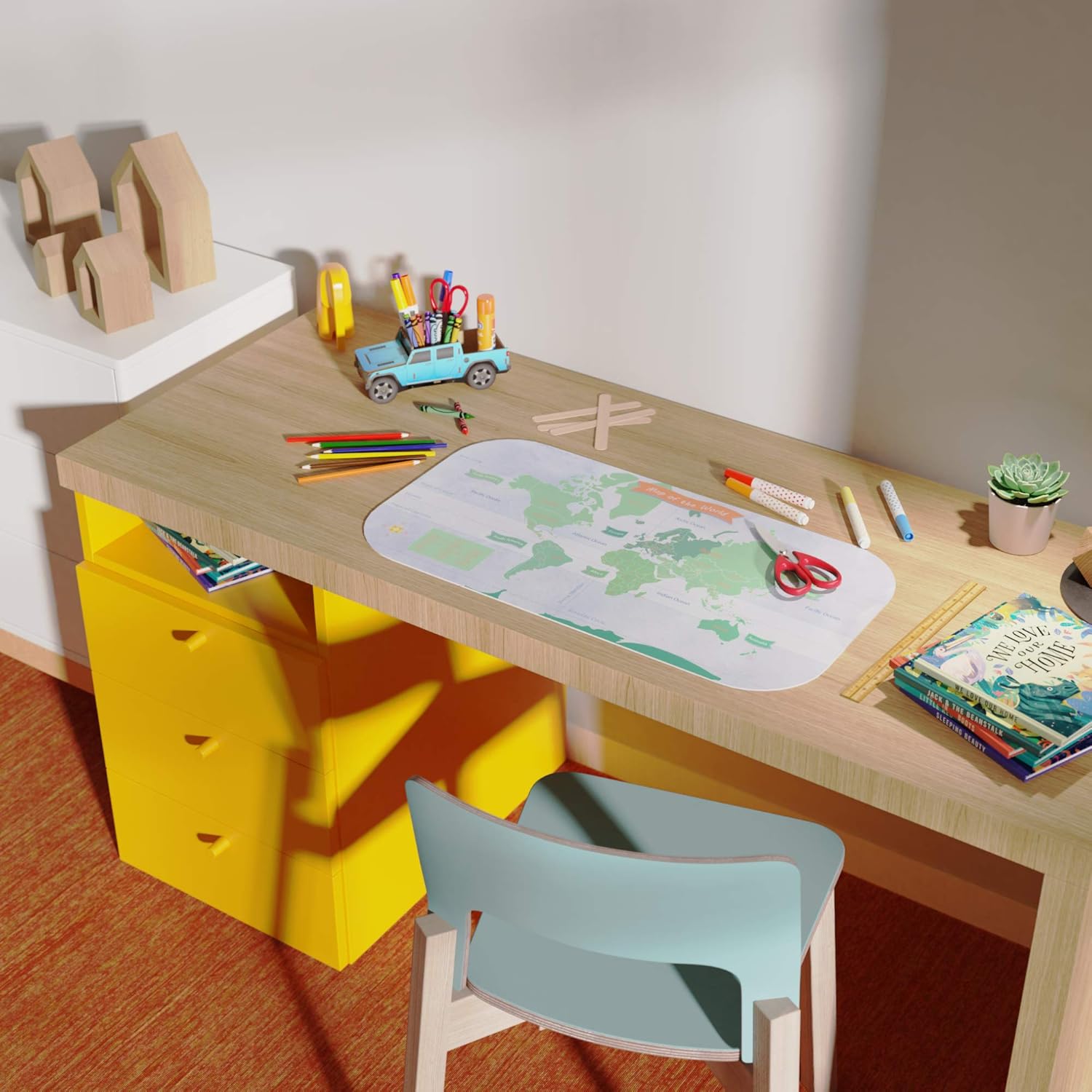 Uncommon Desks Tapete de escritorio para niños, para trabajos escolares, artes y manualidades, divertido tapete de computadora y mouse bloter, funda