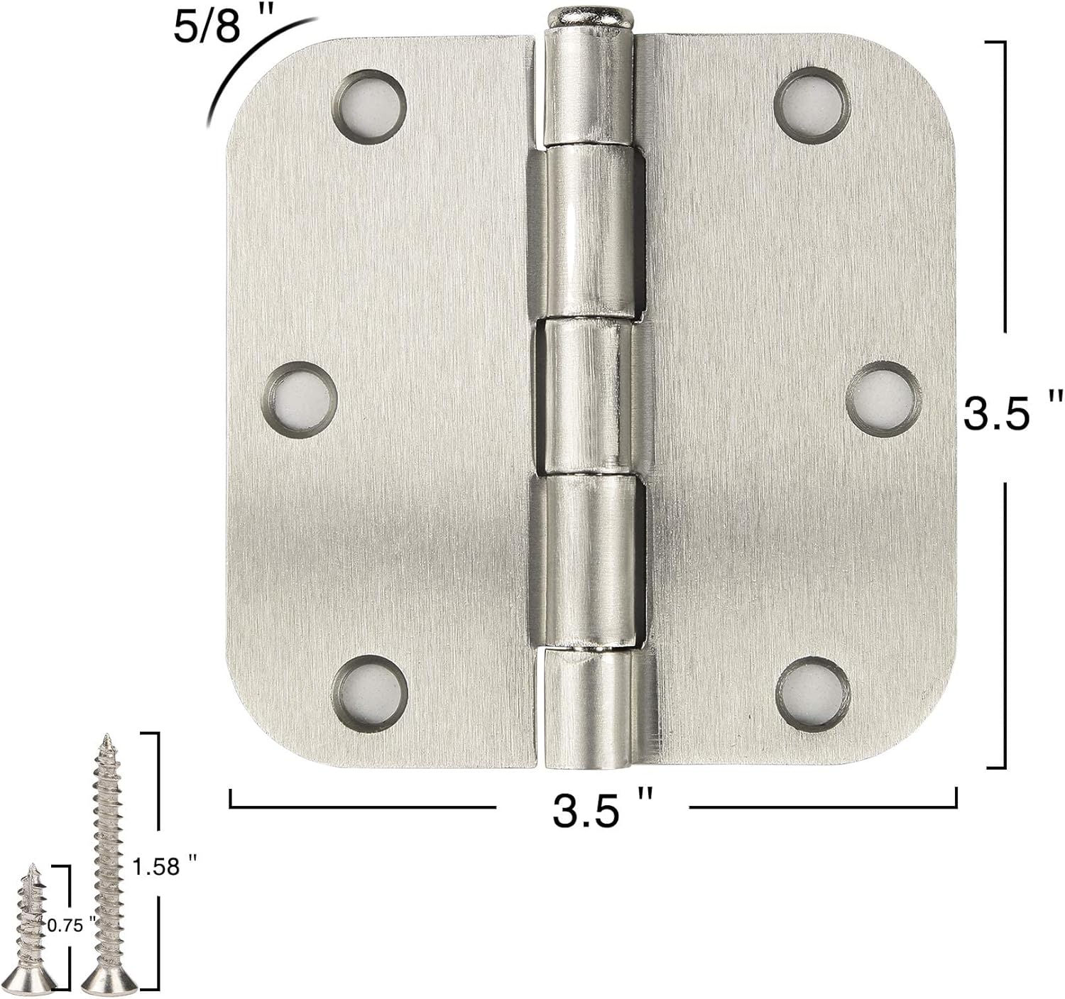 Paquete de 18 bisagras de puerta de níquel cepillado 3 12 bisagras de puerta interior níquel satinado de 3.5 pulgadas con esquinas de radio de 58