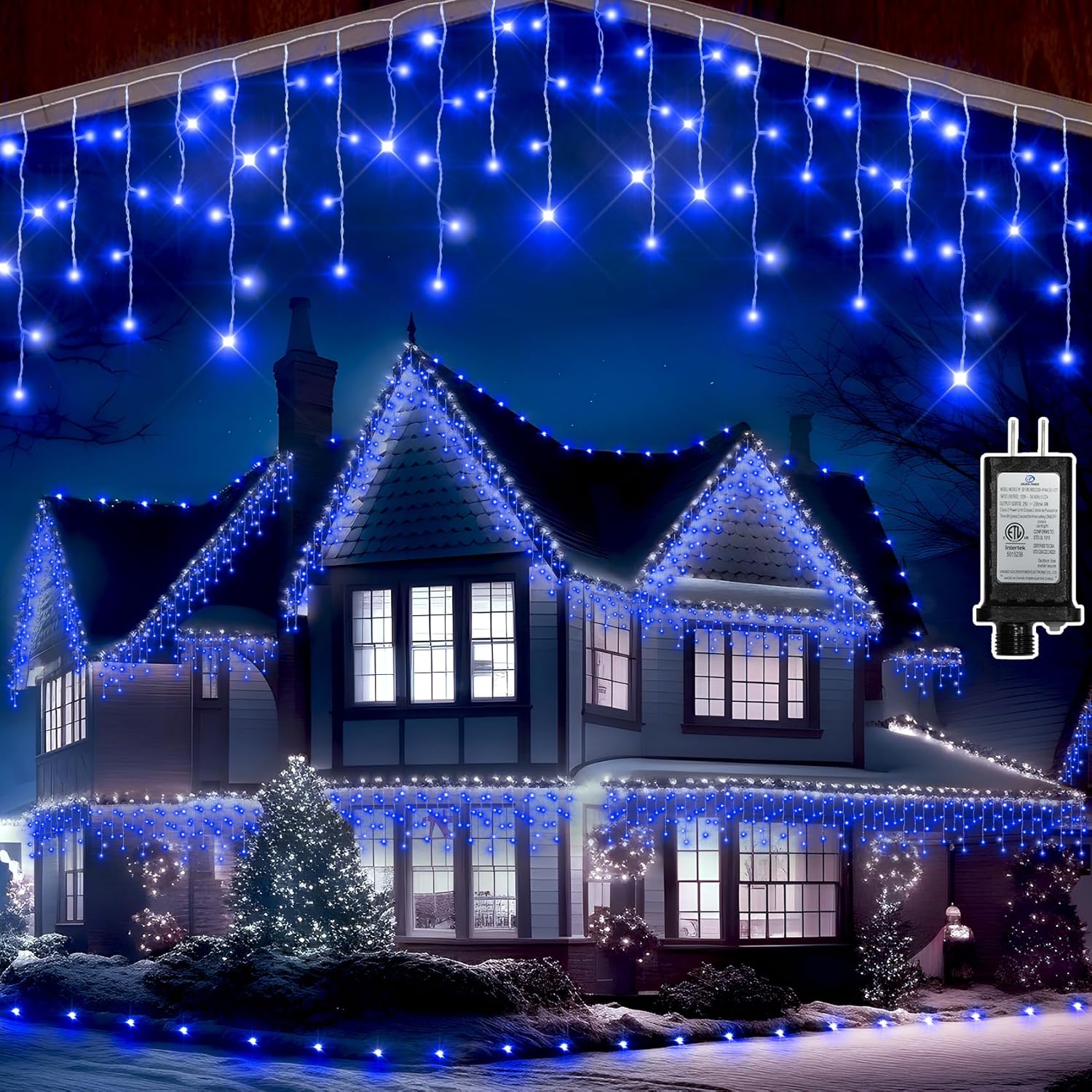 Aiouyidi Luces de Navidad para decoración al aire libre, 82 pies, 180 tiras, cortina de luces de hadas, 8 modos de enchufe, 630 LED, temporizador