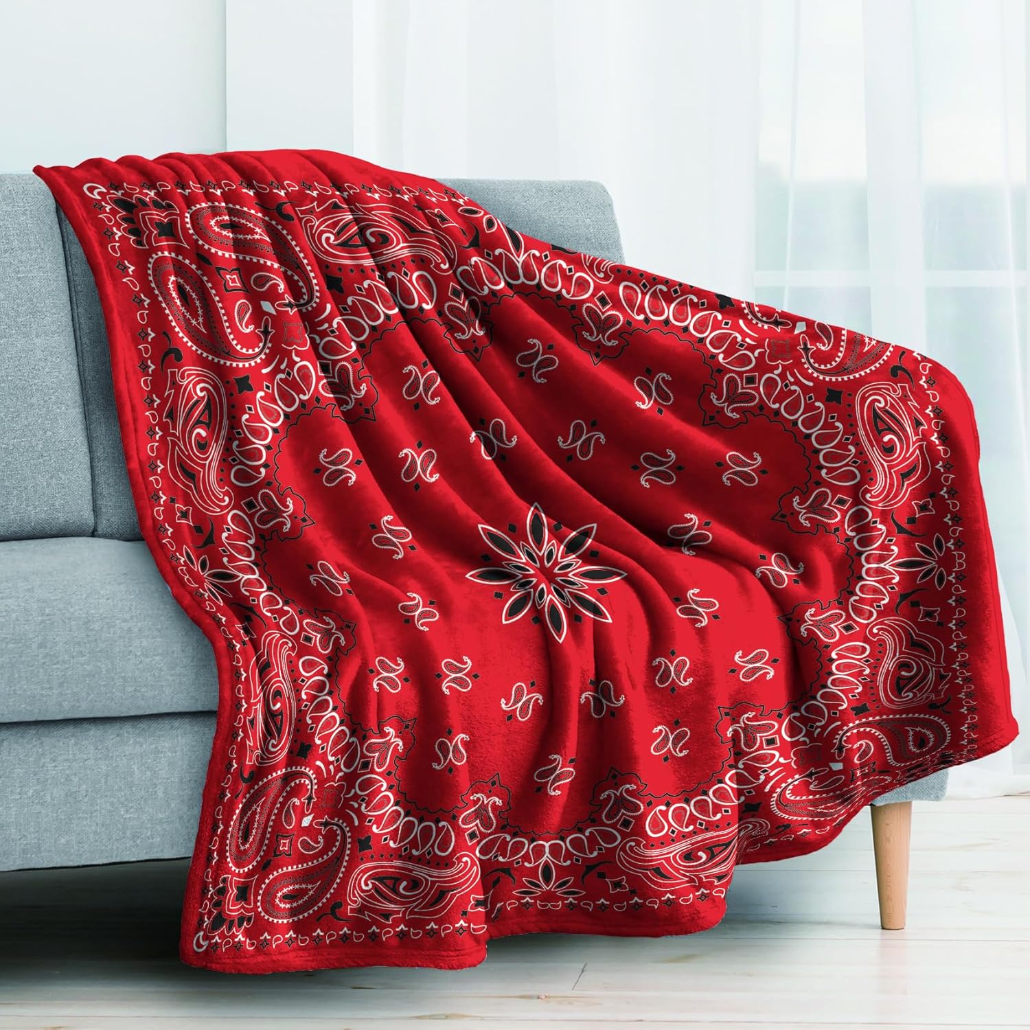 Manta roja tipo bandana, manta de vellón para sofá cama, mantas y mantas de cachemira, manta de franela de felpa súper suave y acogedora, 30 x 40