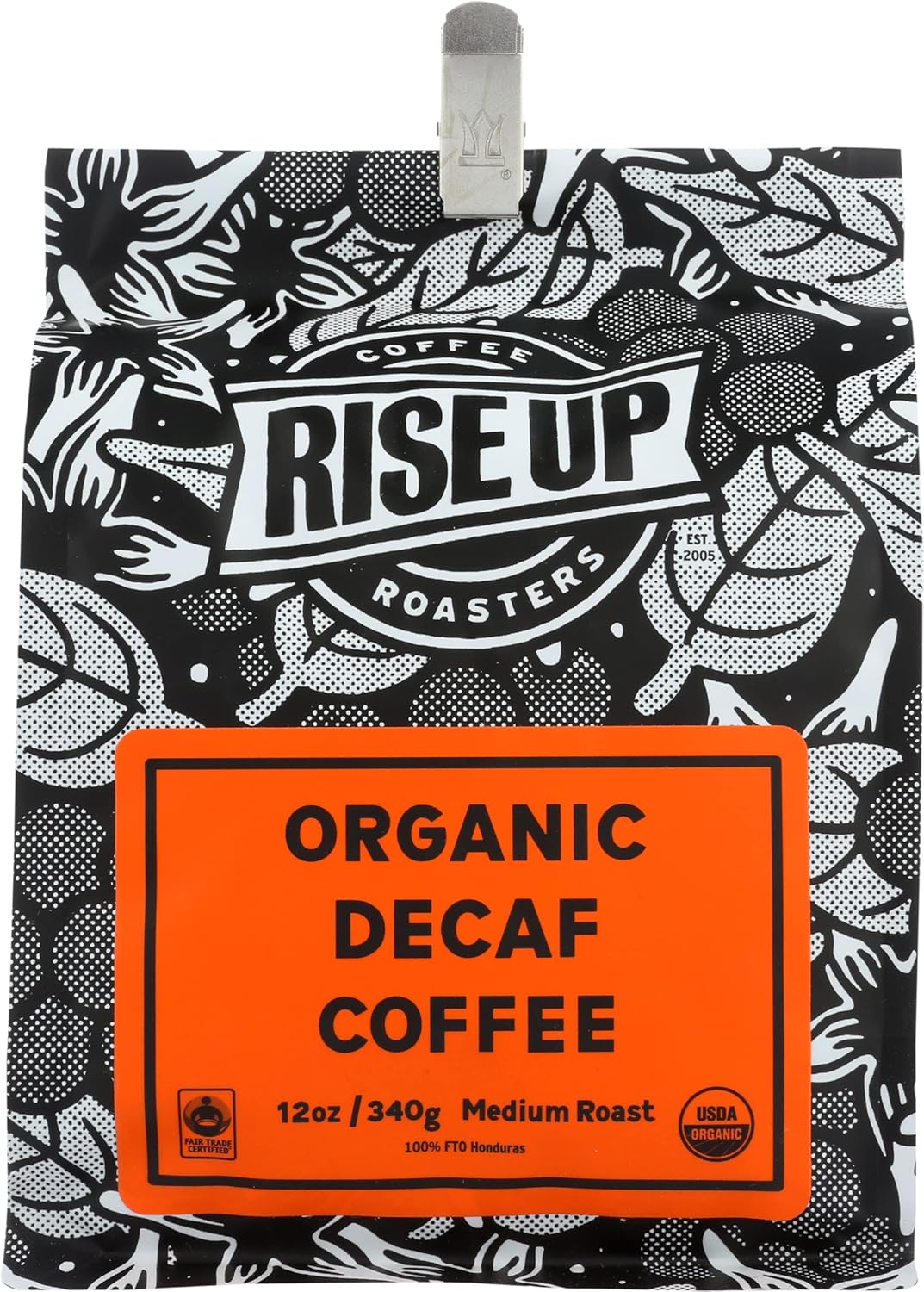Café orgánico descafeinado orgánico certificado de comercio justo, 12 onzas, grano entero (descafeinado orgánico)