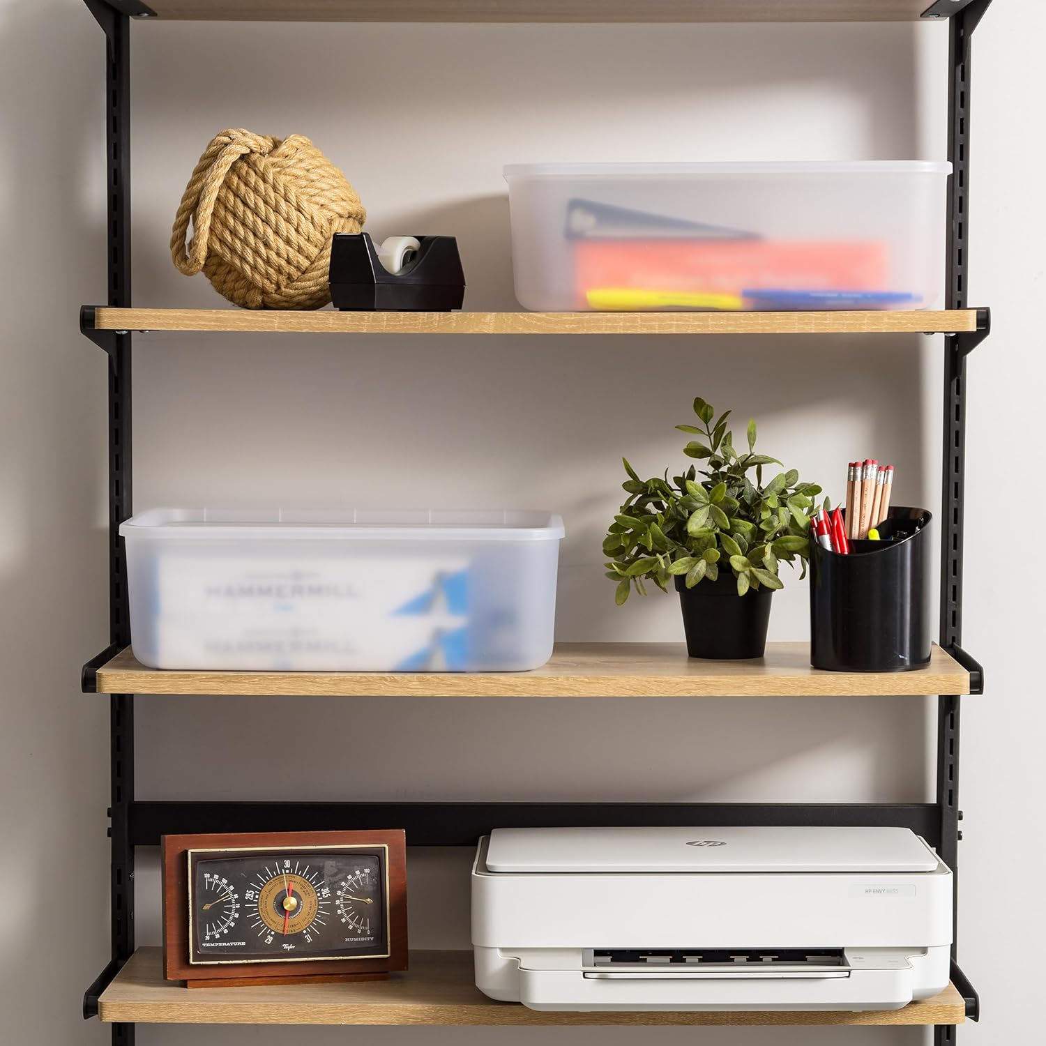 IRIS Cesta de almacenamiento modular de plástico mediana con tapa, paquete de 4, apilable, para cocina, baño, dormitorio, armario, habitación de los