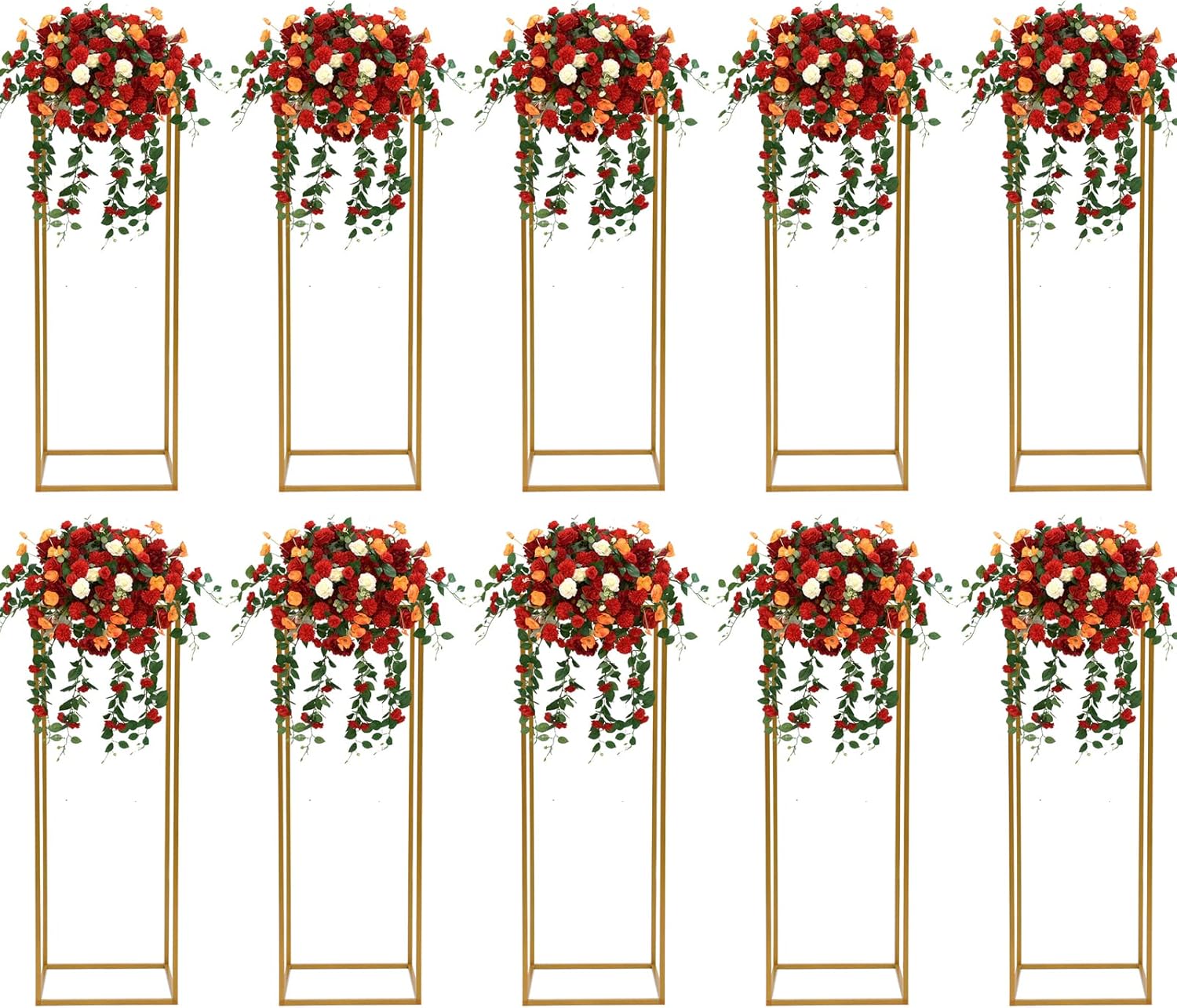 Gdrasuya10 Soporte de flores de metal para boda, 31.5 pulgadas, 10 unidades, para boda, jarrones, soporte de flores, letrero de hierro dorado, marco