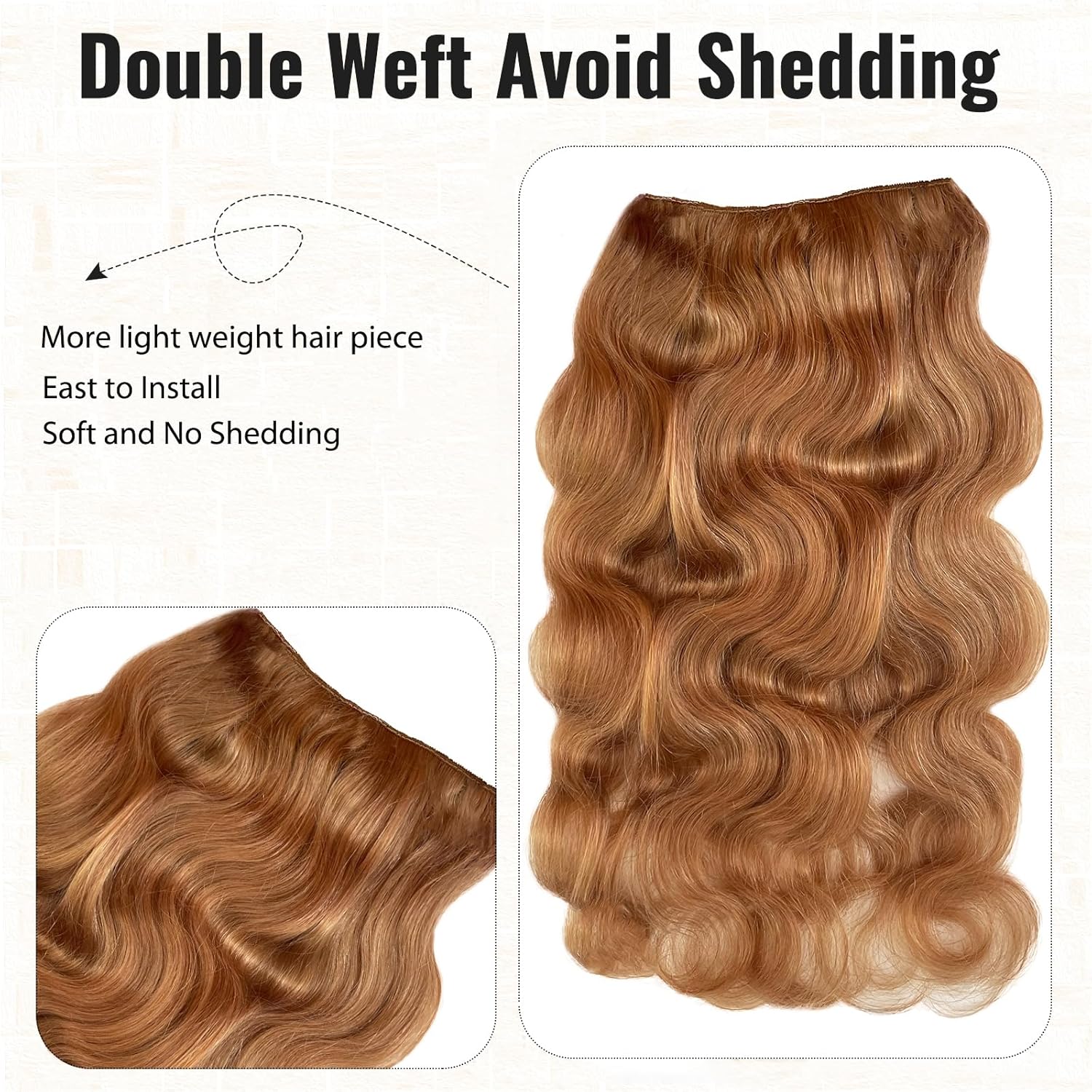 Extensiones de cabello humano ondulado con clip de 16 pulgadas, extensiones de cabello humano con clip de doble trama, una pieza, 100% cabello