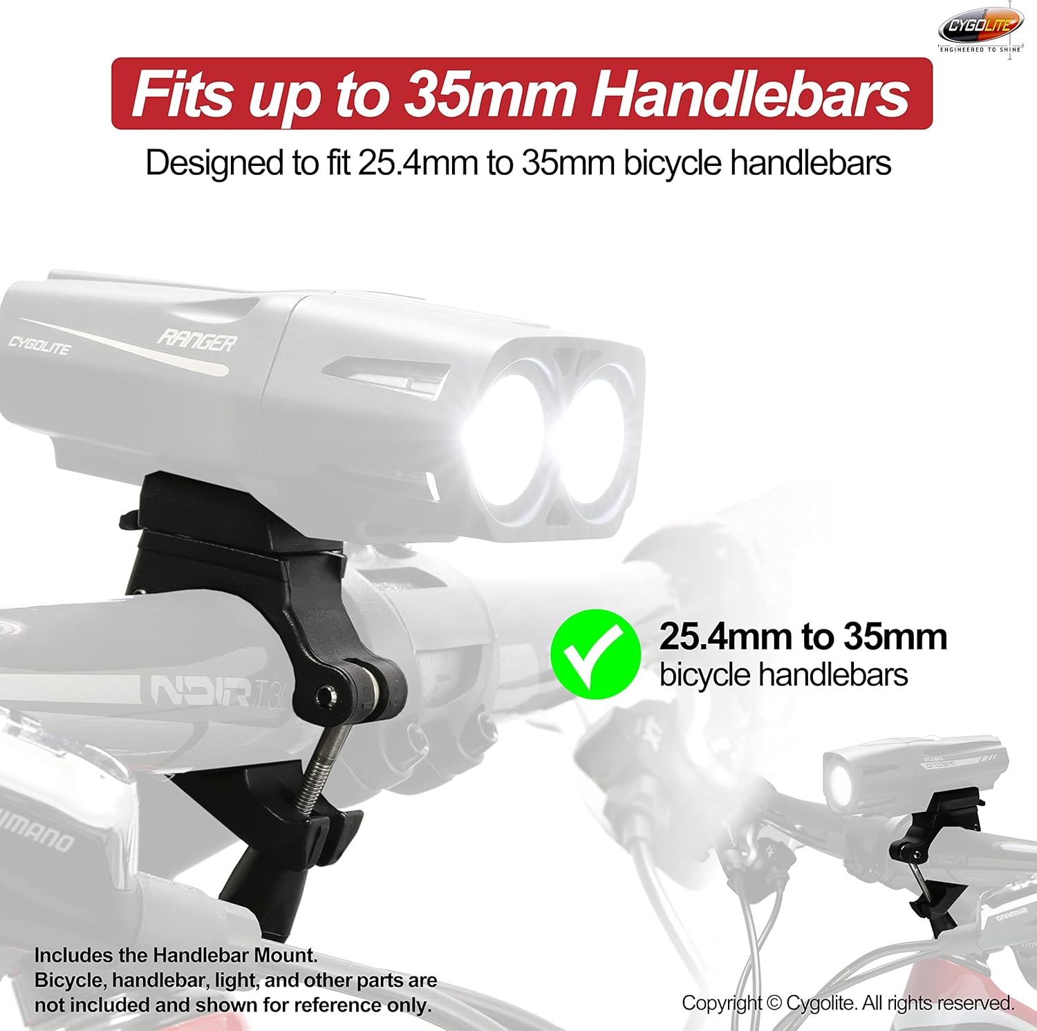 Cygolite Soporte de manillar de 1.378 in para todas las luces de bicicleta Ranger, Metro y Streak Series – Diseñado para manillar de bicicleta de