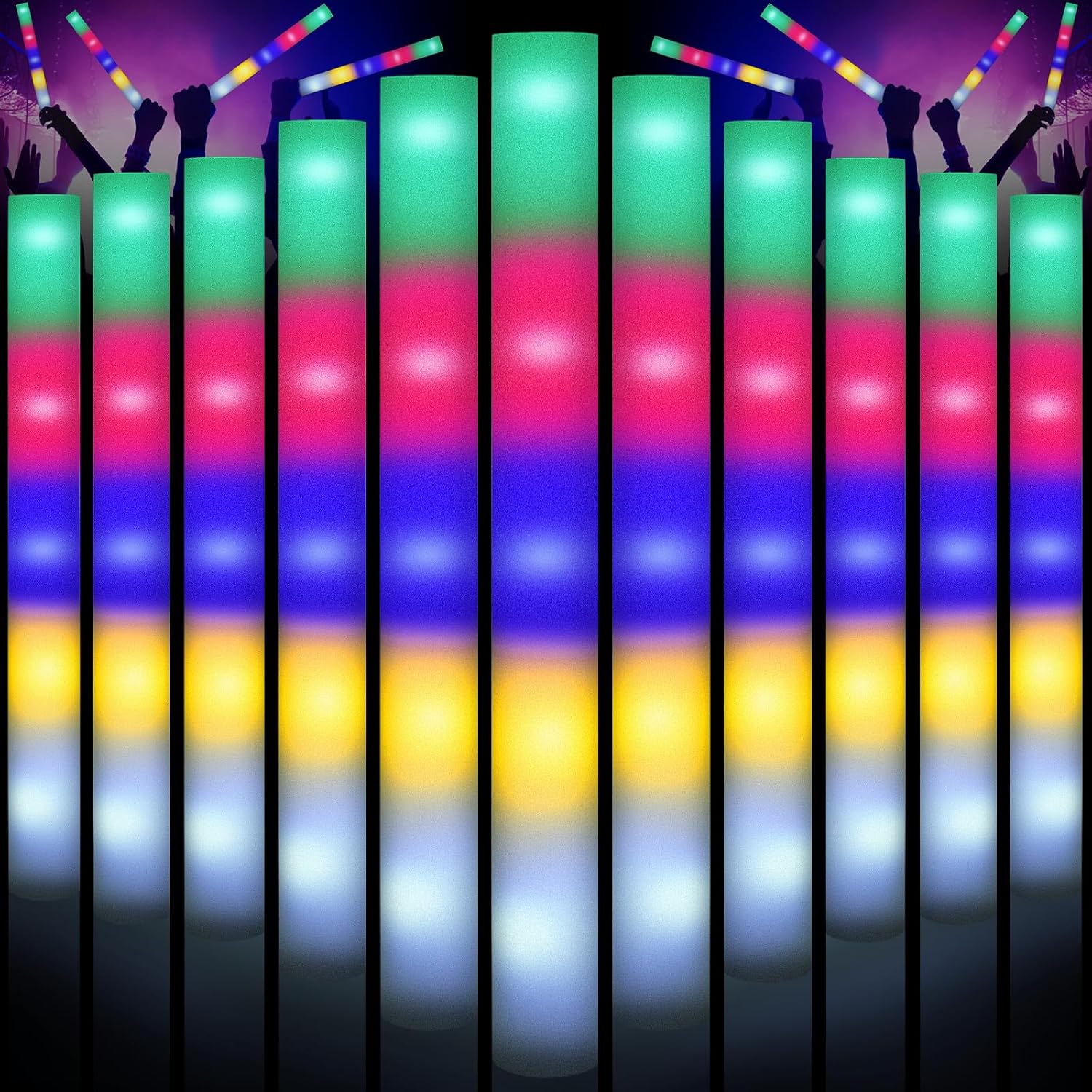 Varitas luminosas a granel, 28 varillas de espuma con 5 colores intermitentes, varitas de bastón iluminadas para niños, suministros de fiesta para