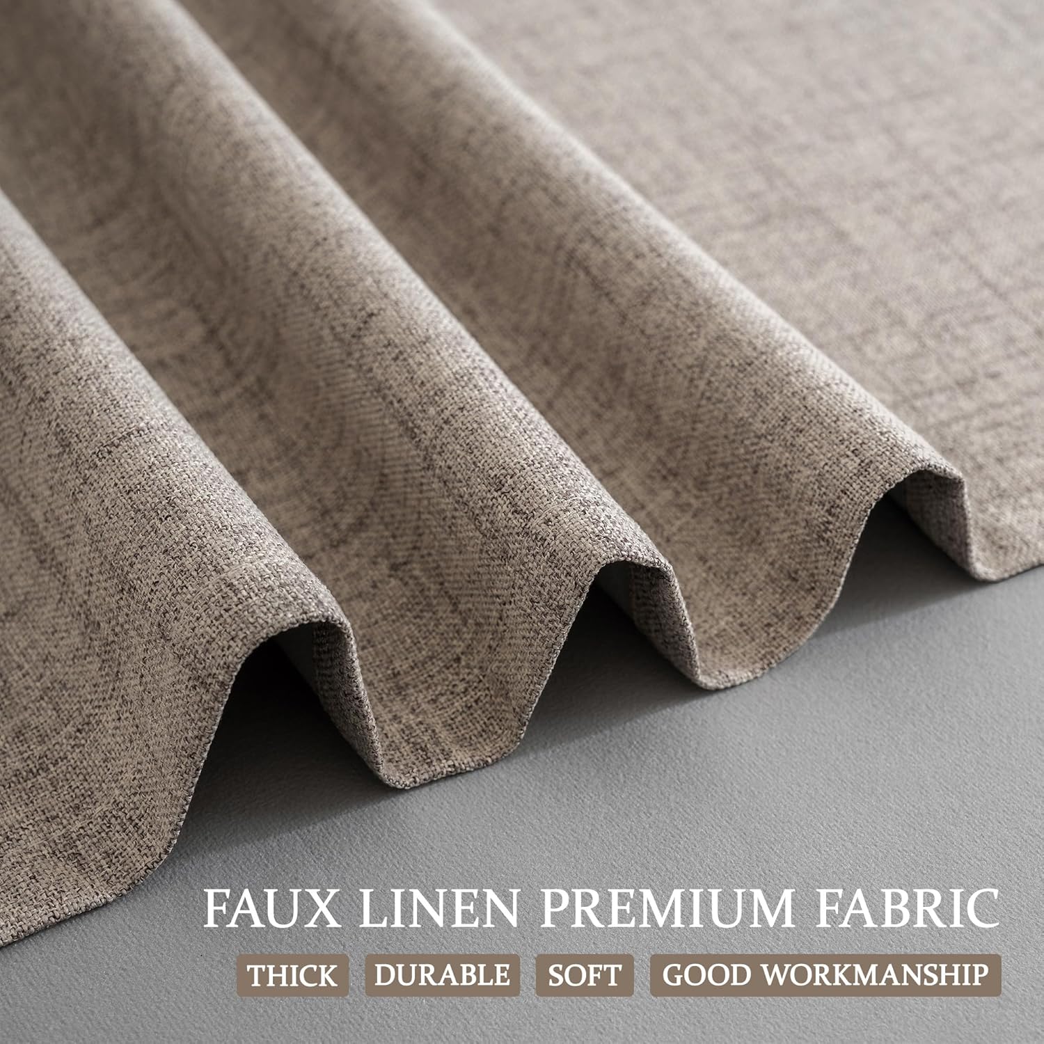 Cortinas 100% opacas de 90 pulgadas de largo, cortinas y cortinas con aislamiento térmico de lino para dormitoriosala de estar, bolsillo para