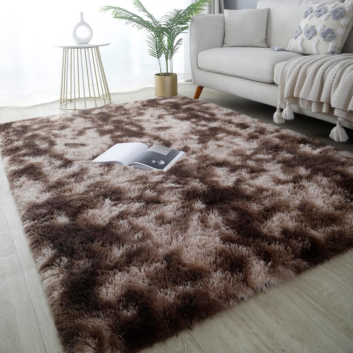GERBIT Tapete largo de 5 x 7 pies, suave, rectangular, para interiores, moderno, de lujo, para sala de estar, decoración del hogar, teñido anudado