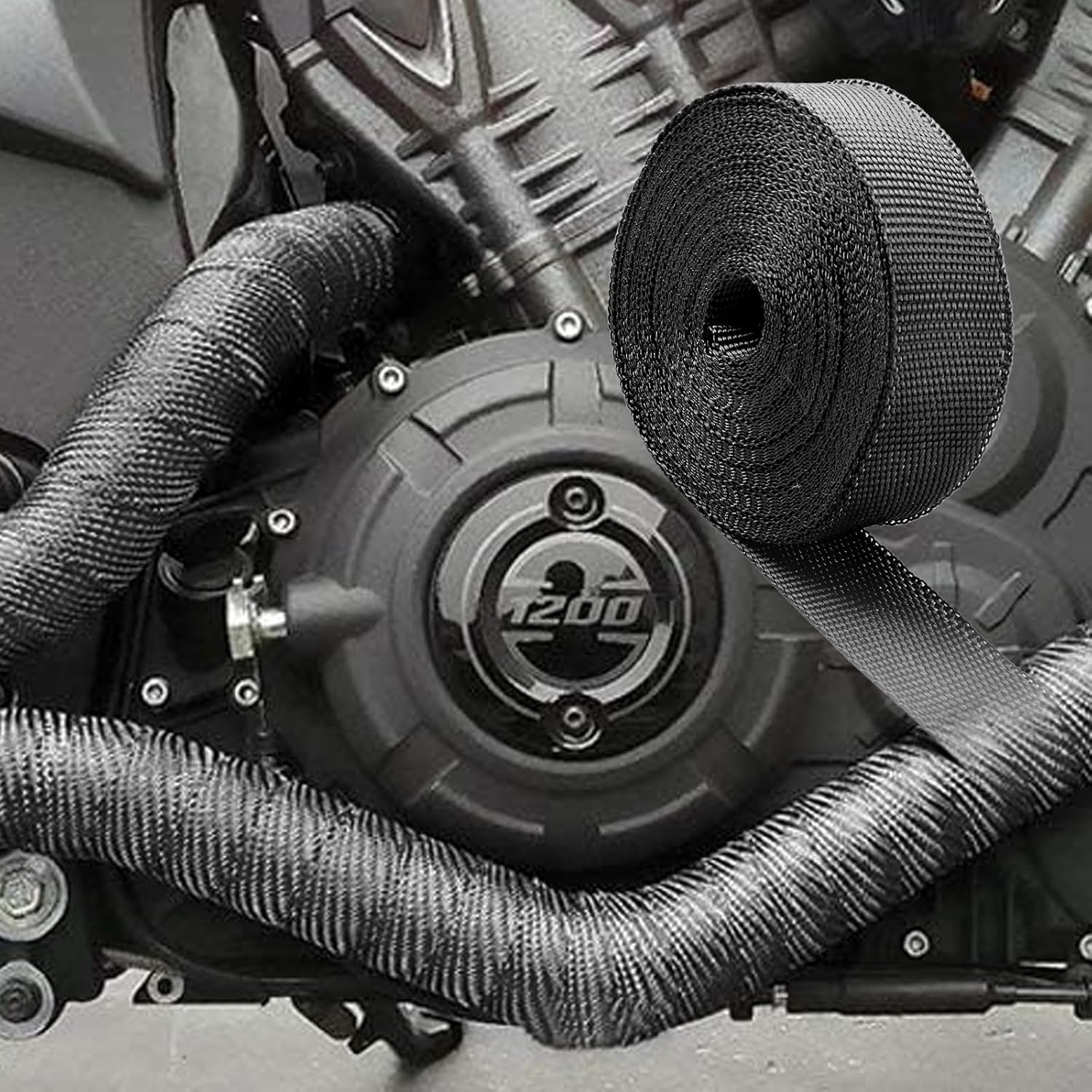 CARDI Cinta de protección térmica de fibra de vidrio negra de 1 pulgada x 16 pies con 4 lazos y guantes de acero inoxidable negro